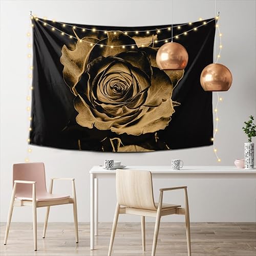 Miniatura 3 de Pznen Tapiz artístico de rosa dorada para colgar en la pared, fondo de pared estético floral de seda borrosa, telón de fondo decorativo de 60 x 80