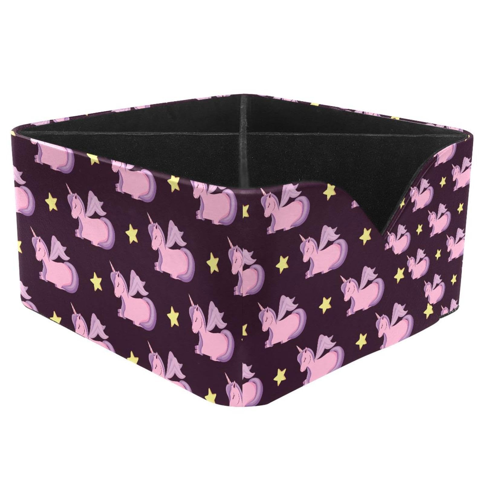 KengjuTesu Fairy Tale Pink Unicorn Star Pattern Desktop Organizer Pen Holder, Rectangular Pencil Cup for Office, Study and Makeup Stations