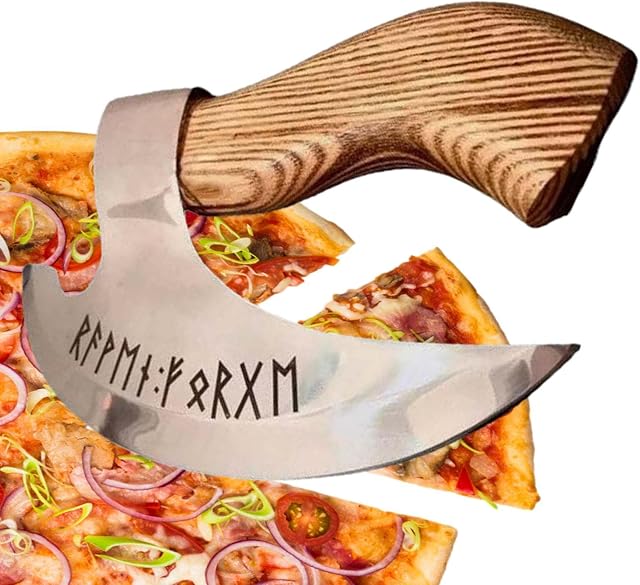 Axe Pizza CutterPizza Cutting Axe with Sharp AxeViking Steel Pizza Axe with Wooden Handle, Multi-Functional Pizza Cutter Axe High-Strength, Rust Proof