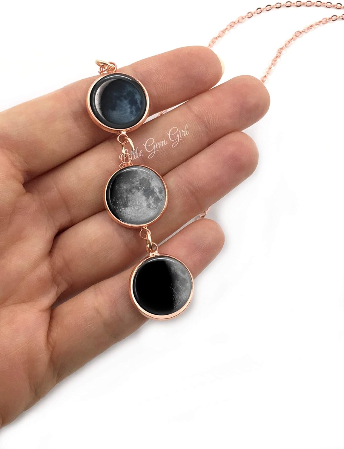 1 Glow in the Dark Rose Gold Tone Custom Birth Moon Necklace with 1, 2, 3 or 4 Personalized Moon Phase Charms