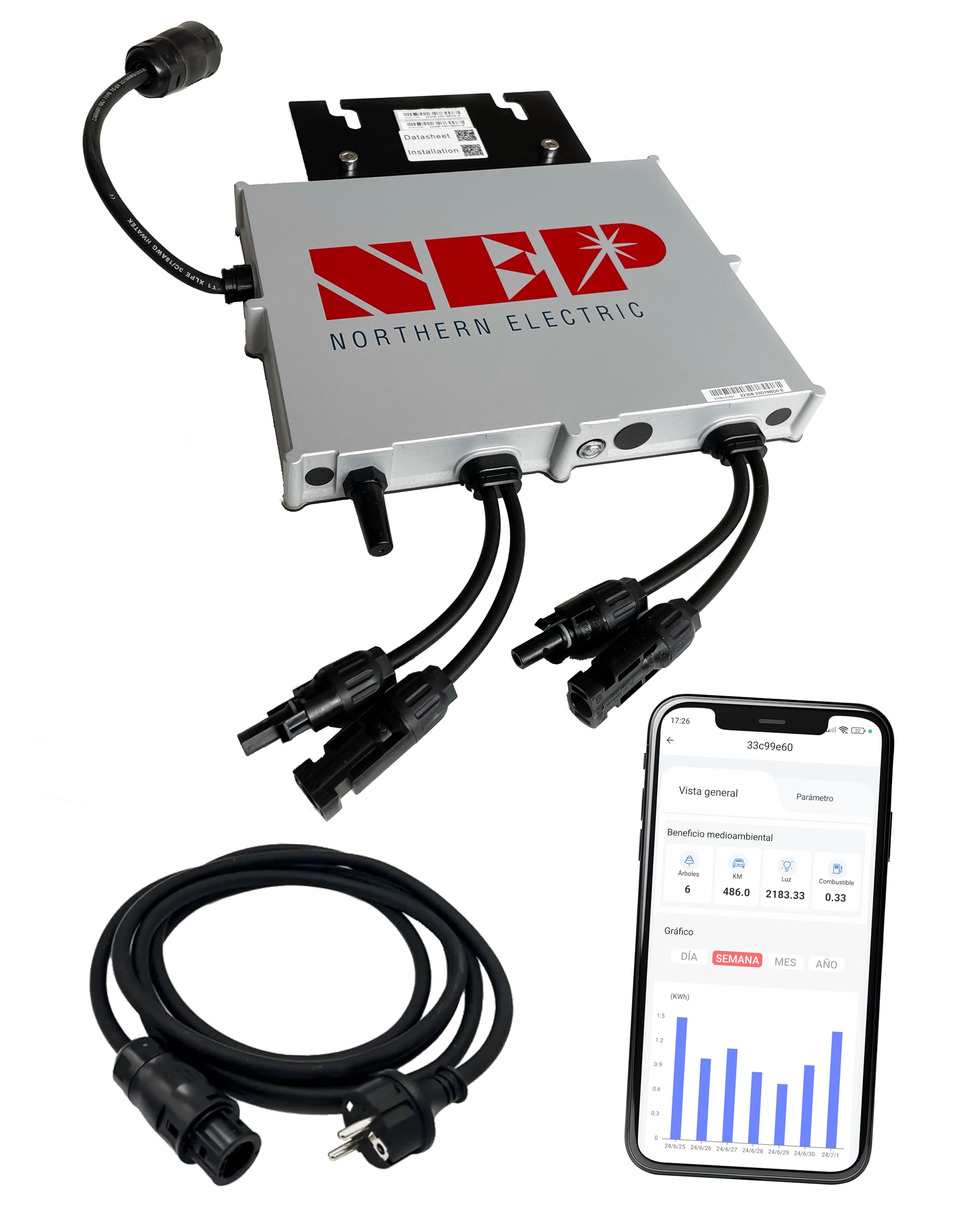 Microinverter NEP BDM800VA - Plug and play - Efficienza MPPT > 99,5% - Cavo di alimentazione da 5 m - App per monitorare la generazione in tempo reale