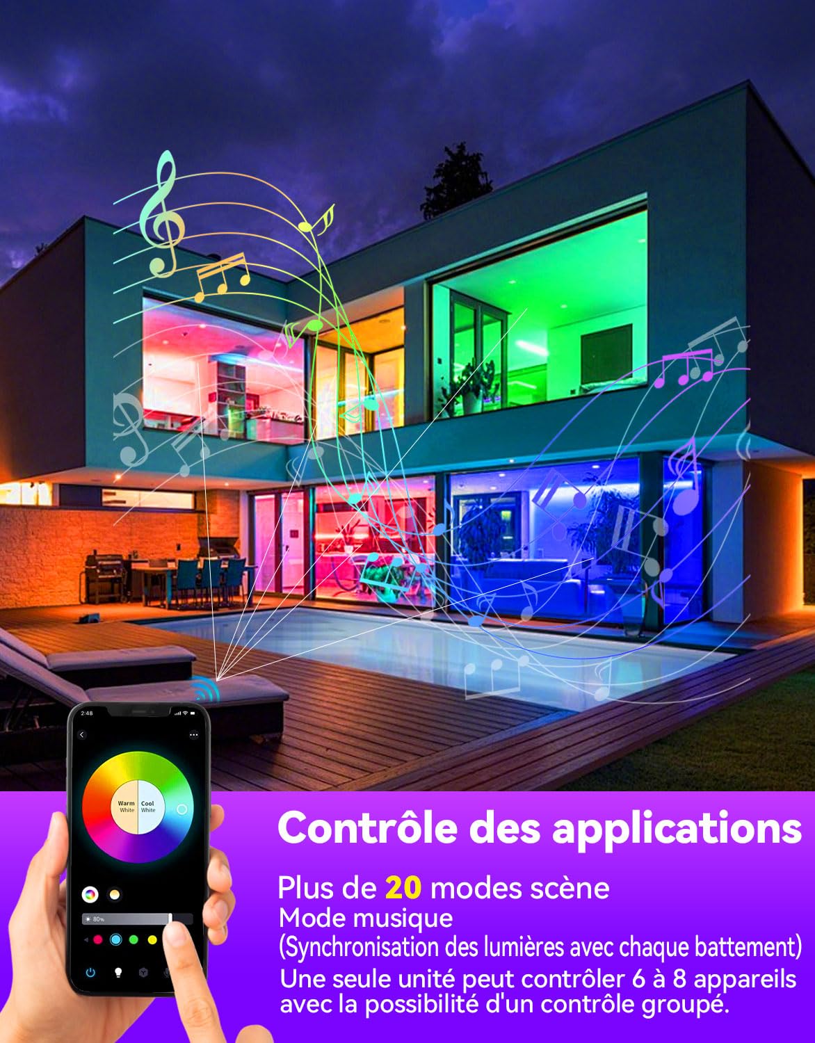 led plafonnier connecté compatible Alexa 30W plafonnier led chambre 16 millions couleurs plafonnier led dimmable , lampe connectée alexa Couleurs DIY 2700K-6500K Contrôle APP salon, coucher, cuisine