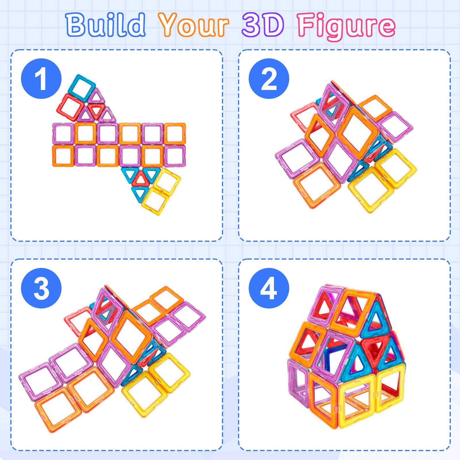 126Pcs Bloques de Construcción Magnéticos, 3D Juguetes de Construcción Magnéticos, Juguetes Educativos de Bloques de Construcción, Regalo de Juguete Magnético para Más de 3 Niños y Niñas (126Pcs) — view 6