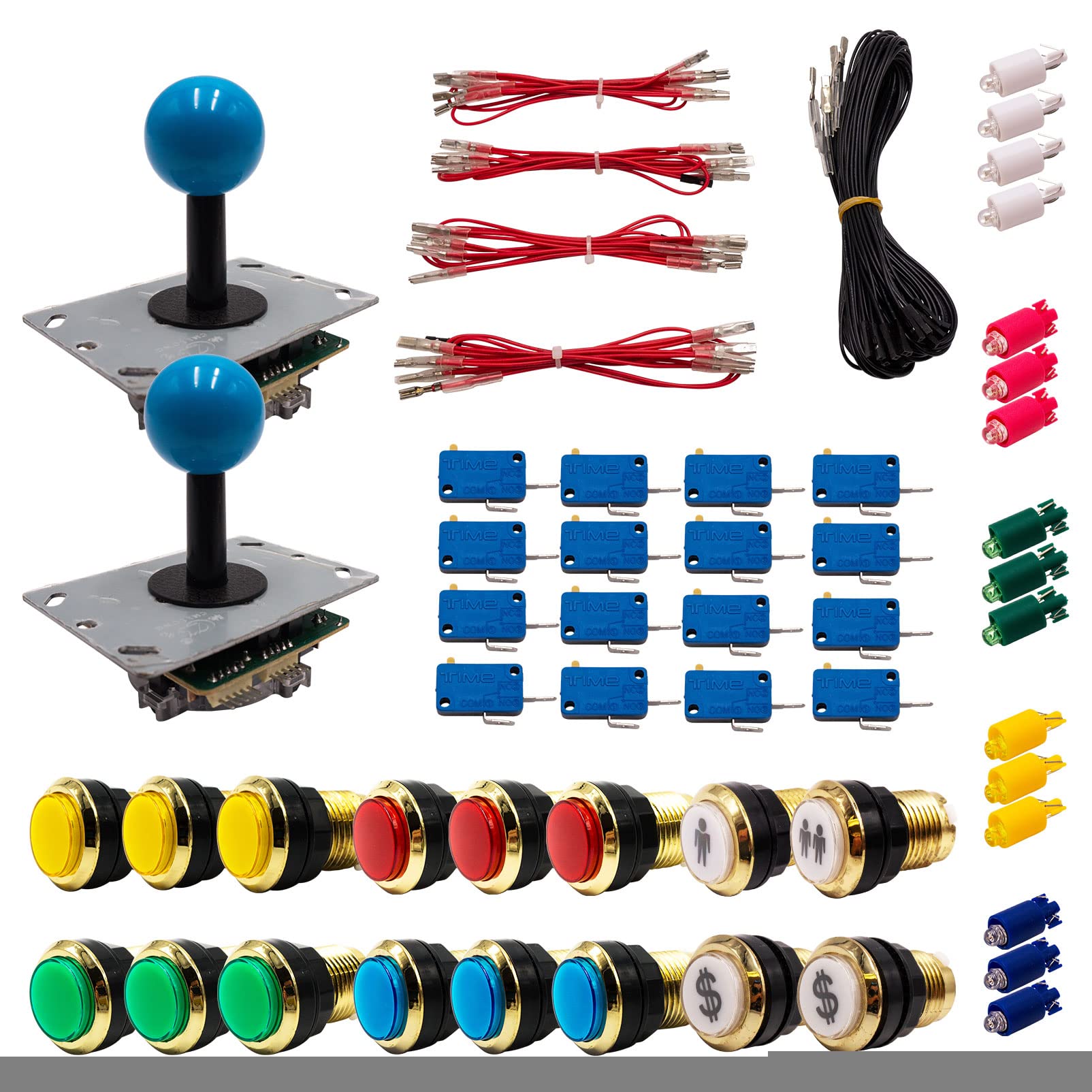 Kit Joystick e Pulsanti Arcade 2 Giocatori Luminosi Pulsanti Dorati Joystick PCB Aste Nere Palle Cavo Gpio Videogiochi Retro Gaming