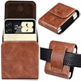 for Samsung Galaxy Z Flip 7/6/5/4/3 Phone Pouch Holster Belt Case, Leather Pouch with Belt Loop Phone Holster for Galaxy Z Flip 7/6/5/4,Moto Razr Plus, Moto Razr+ 2025 Case