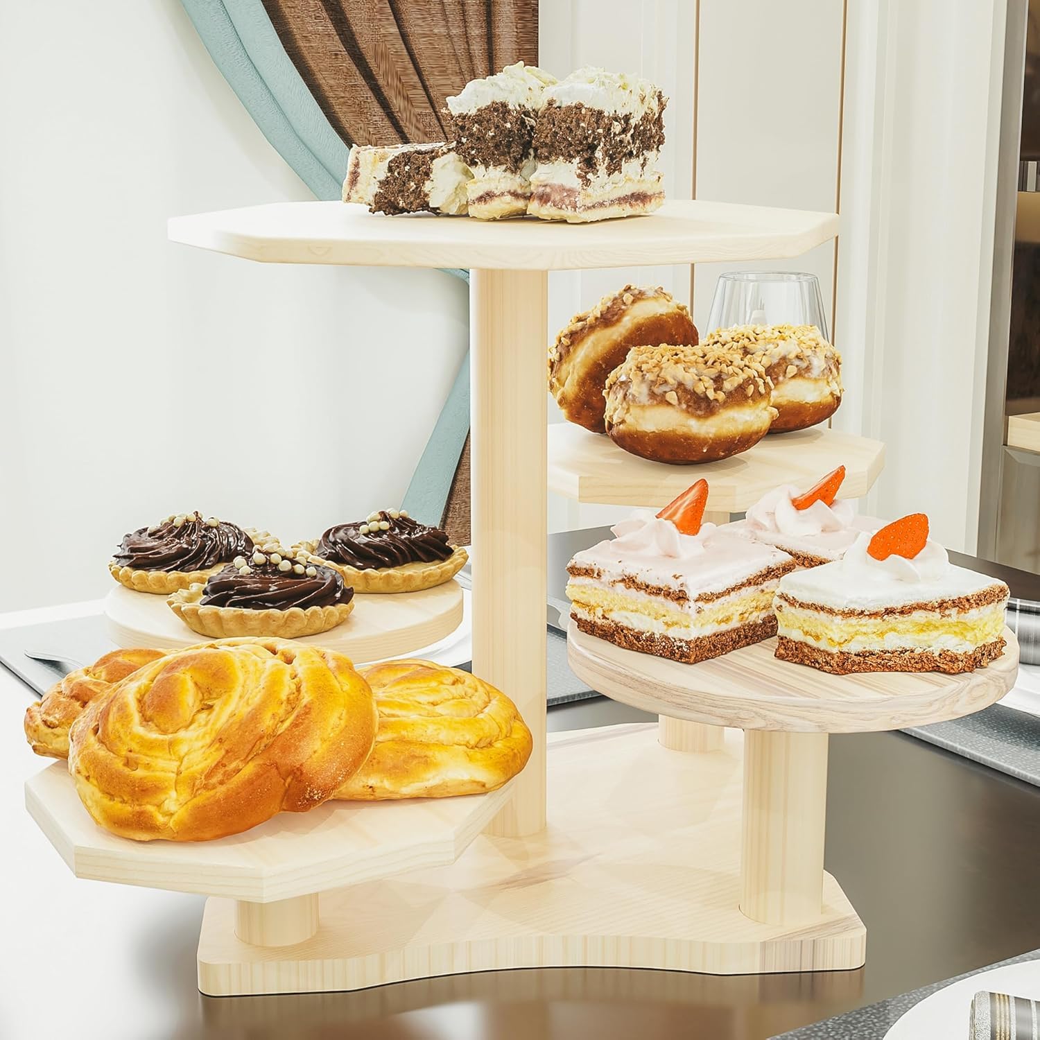 Caihaihfa Cake Stand Cupcake Holder, Pastry Tiered Serving Tray, Fruit Cookie Candy Serving Platter for Christmas Wedding Birthday (6-Tier-B)