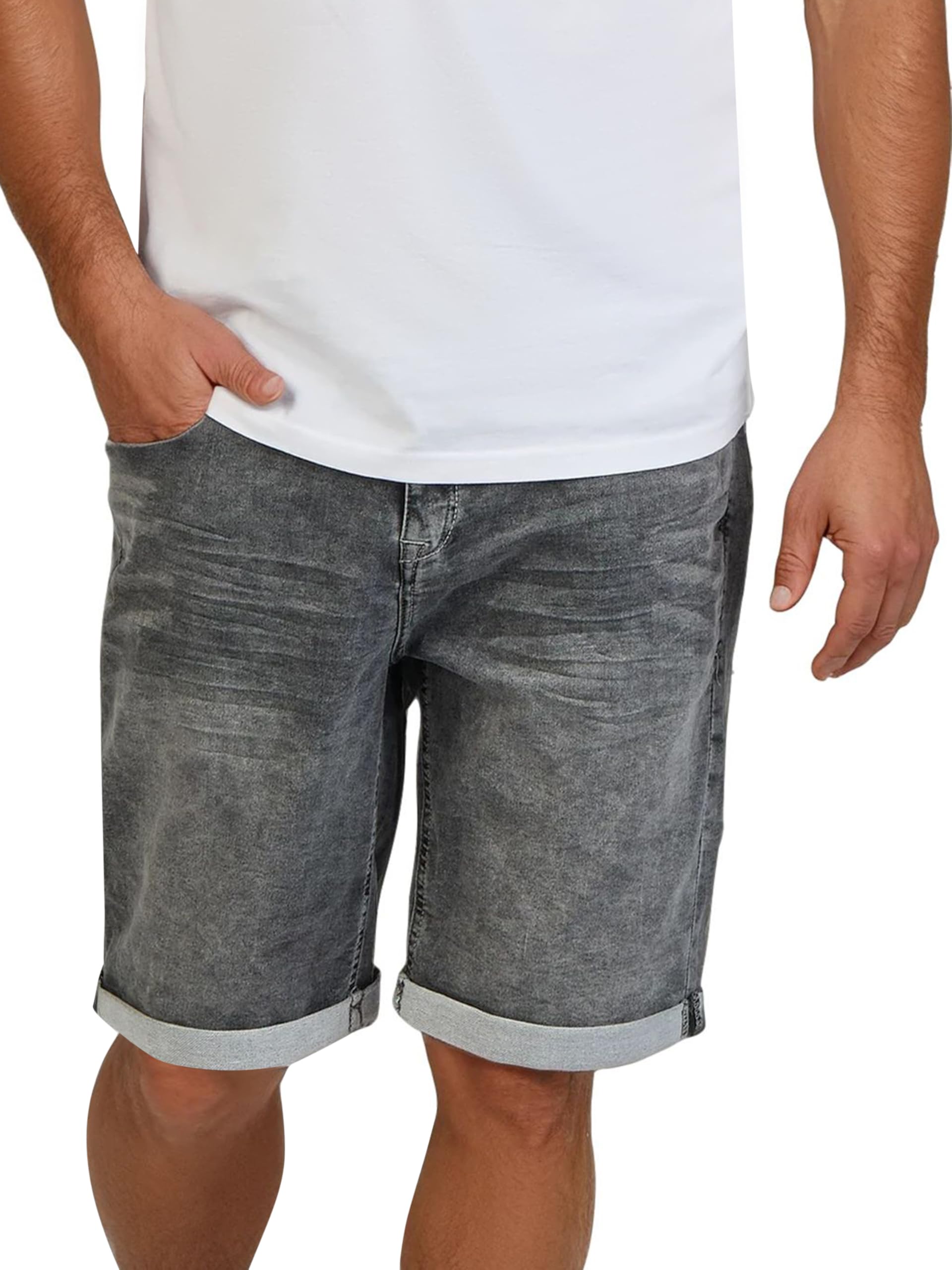 DENIMFY DFAri Korte jeansshort voor heren, stretch, regular fit, korte broek, zomer, denim, effen, grijs, blauw, 31, 32, 33, 34, 36, 38, 40, 42, 44, 46, 32W