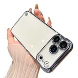 Woluki Frameless Electroplated Clear Case for iPhone 17 Pro Max Built-in Camera Lens Protector&comma;Slim Thin High Transparent Hard PC Back Anti-Fall Anti-Fingerprint Phone Cover&lbrack;Not-Yellowing&rsqb;&lpar;Light Blue&rpar;