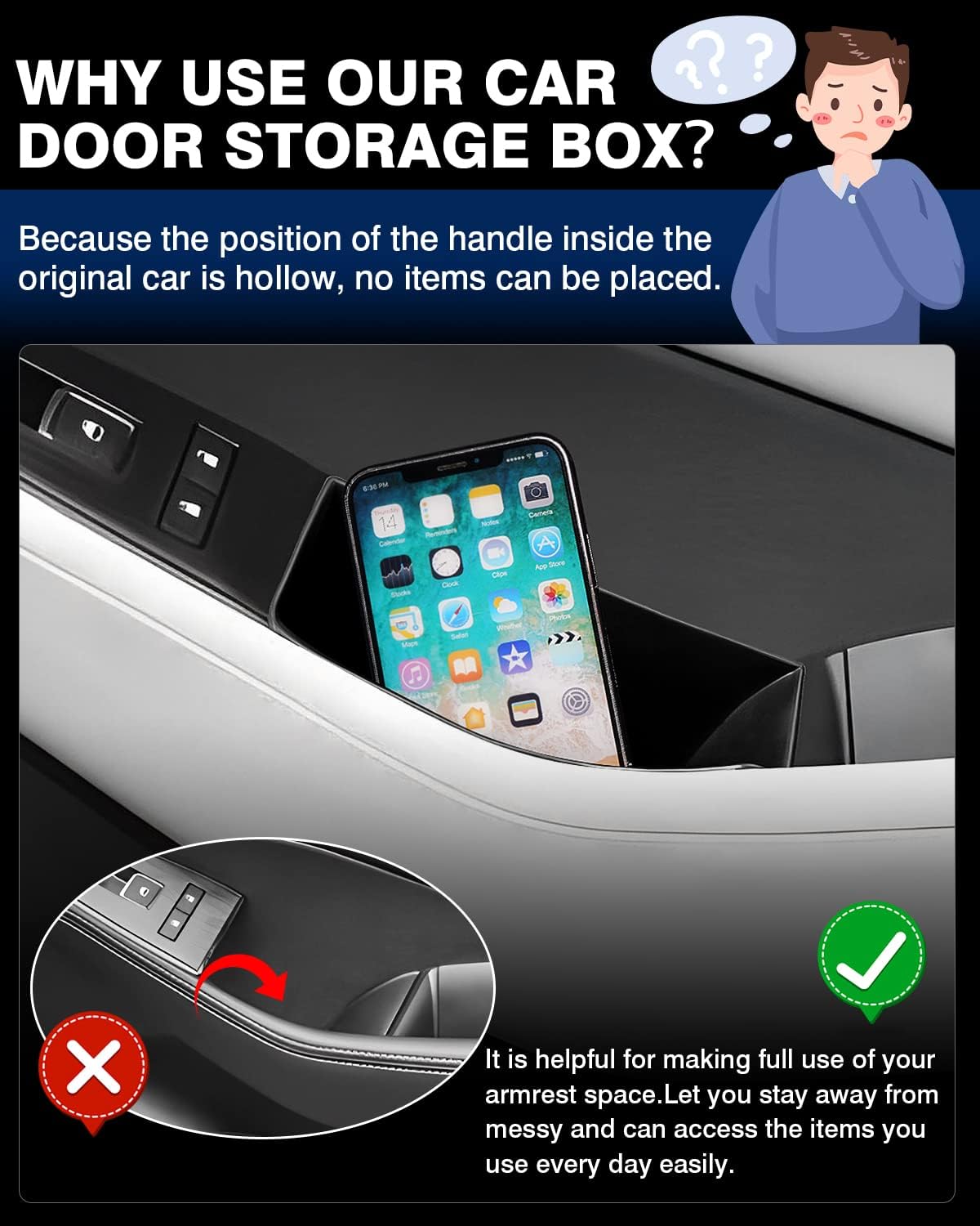 Autorder Door Side Storage Box for 2021-2025 Nissan Rogue Accessories Door Organizer Handle Pocket Insert Tray Copilot Armrest Phone Container with Black Mat(Note:Just Fit Copilot Passenger Seat Only)