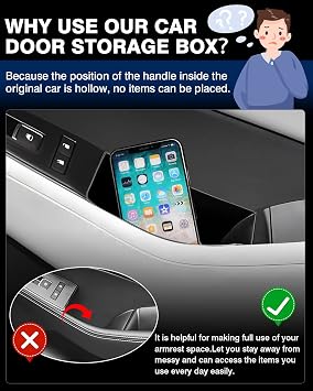 Autorder Door Side Storage Box for 2021-2025 Nissan Rogue Accessories Door Organizer Handle Pocket Insert Tray Copilot Armrest Phone Container with Black Mat(Note:Just Fit Copilot Passenger Seat Only)