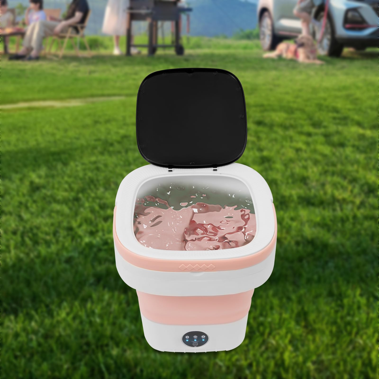 Mini machine à laver pliable 12 l 36 W avec 3 modes de nettoyage, raccord de drainage et tuyau, pour vêtements de bébé, sous-vêtements ou chaussettes (rose)