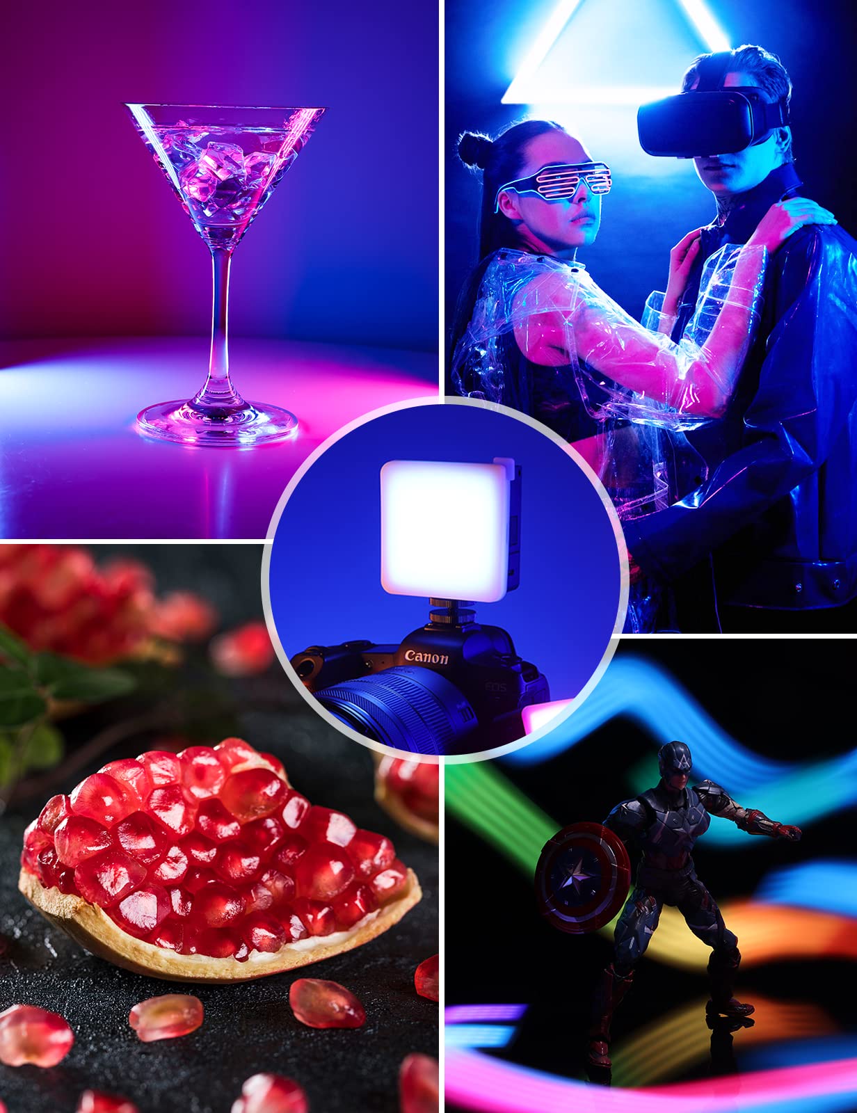 ULANZI VL49 Pro Luce Video RGB, Luce Led Fotografia con Batteria da 2500mAh, Assorbimento a Magnete, Faretto Fotografico a 360° a Colori con 20 Effetti di Luce Simulata per Fotografia di Prodotti