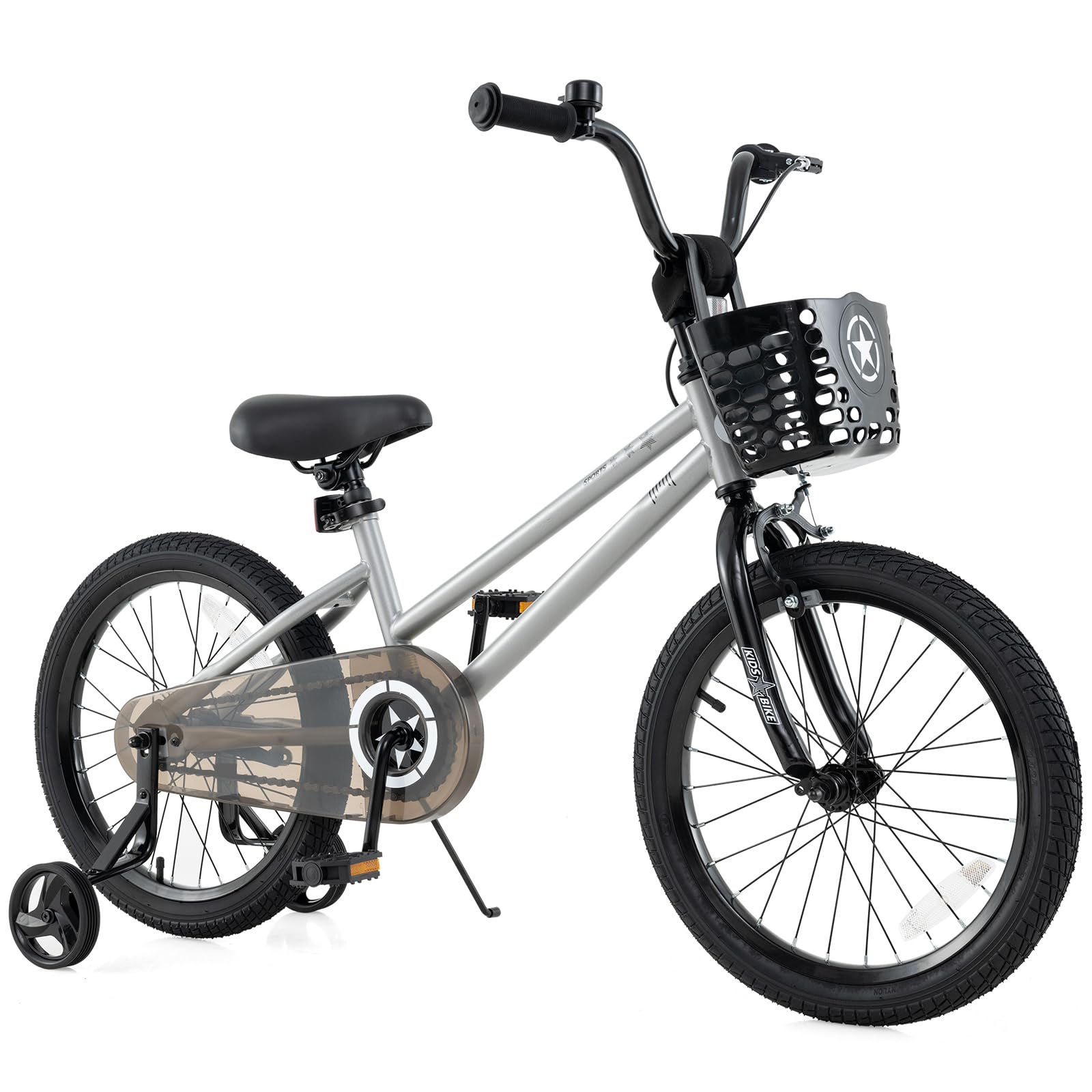 BABY JOY Starry Kids Bike, 12 14 16 18 Inch Bicycle with Training Wheels, Storage Basket, Adjustable Handlebar &amp; Seat, Handbrake &amp; Coaster Brake, Girls Boys Bike