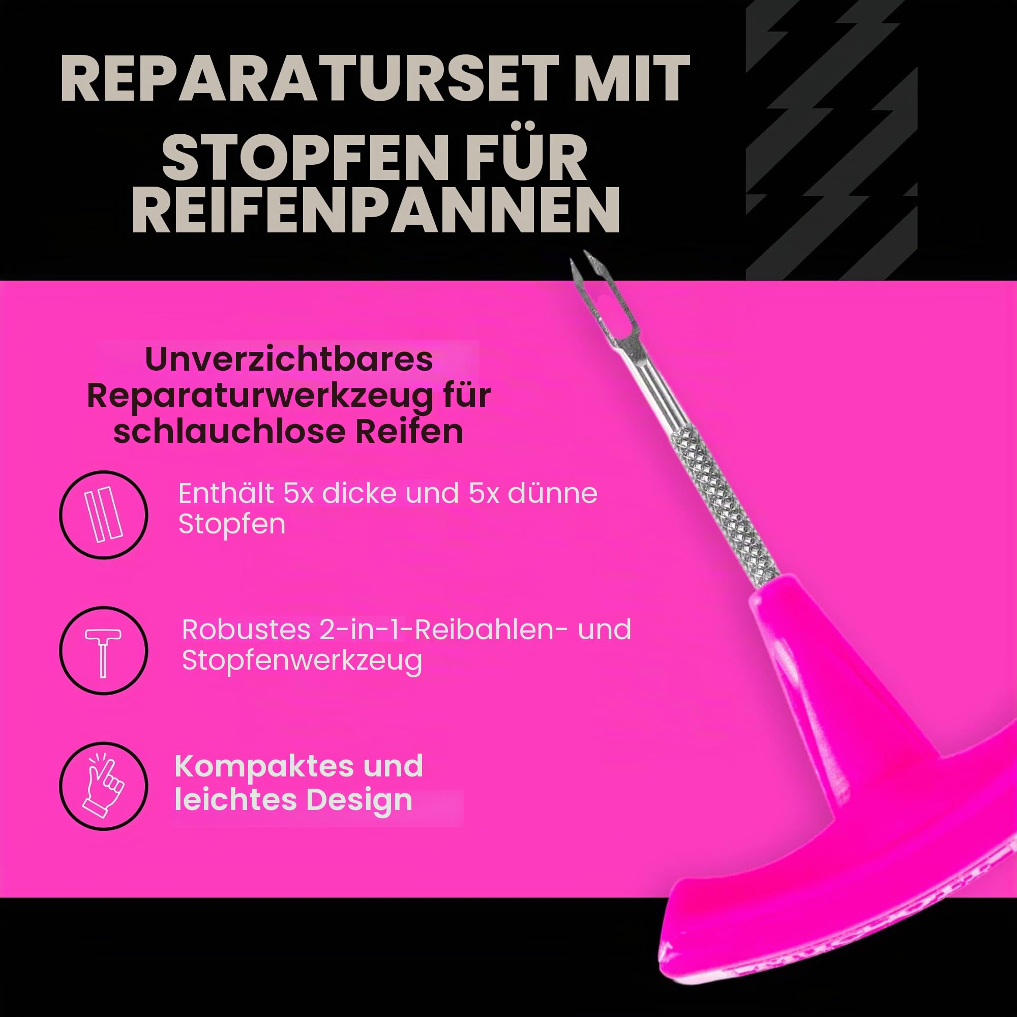 Muc-Off Puncture Plug Reifenreparaturset - Fahhrad Flickzeug für schlauchlose Fahrradreifen - Inklusive 2-in-1 Puncture Plug/ Aufrauh-Werkzeug, 10 Reifenpannenstopper & Etui