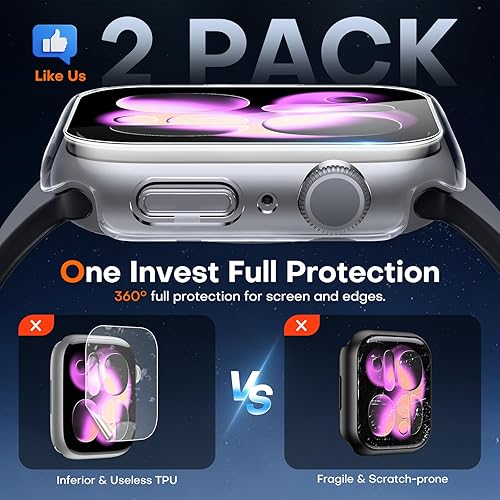 Miniatura 21 de Carcasas Tauri rígida, 2 unidades compatibles con Apple Watch SE Series 6, 5, 4, vidrio templado de dureza 9H integrado, delgada, a prueba