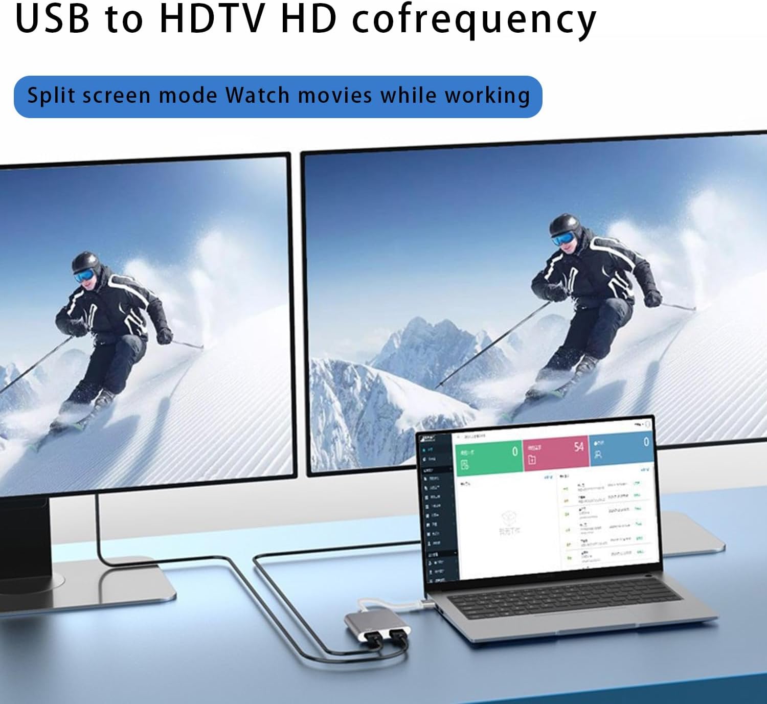USB 3.0 to Dual HDMI Adapter, USB to 2* HDMI Same Screen Monitor Converter for Windows, macOS and Android