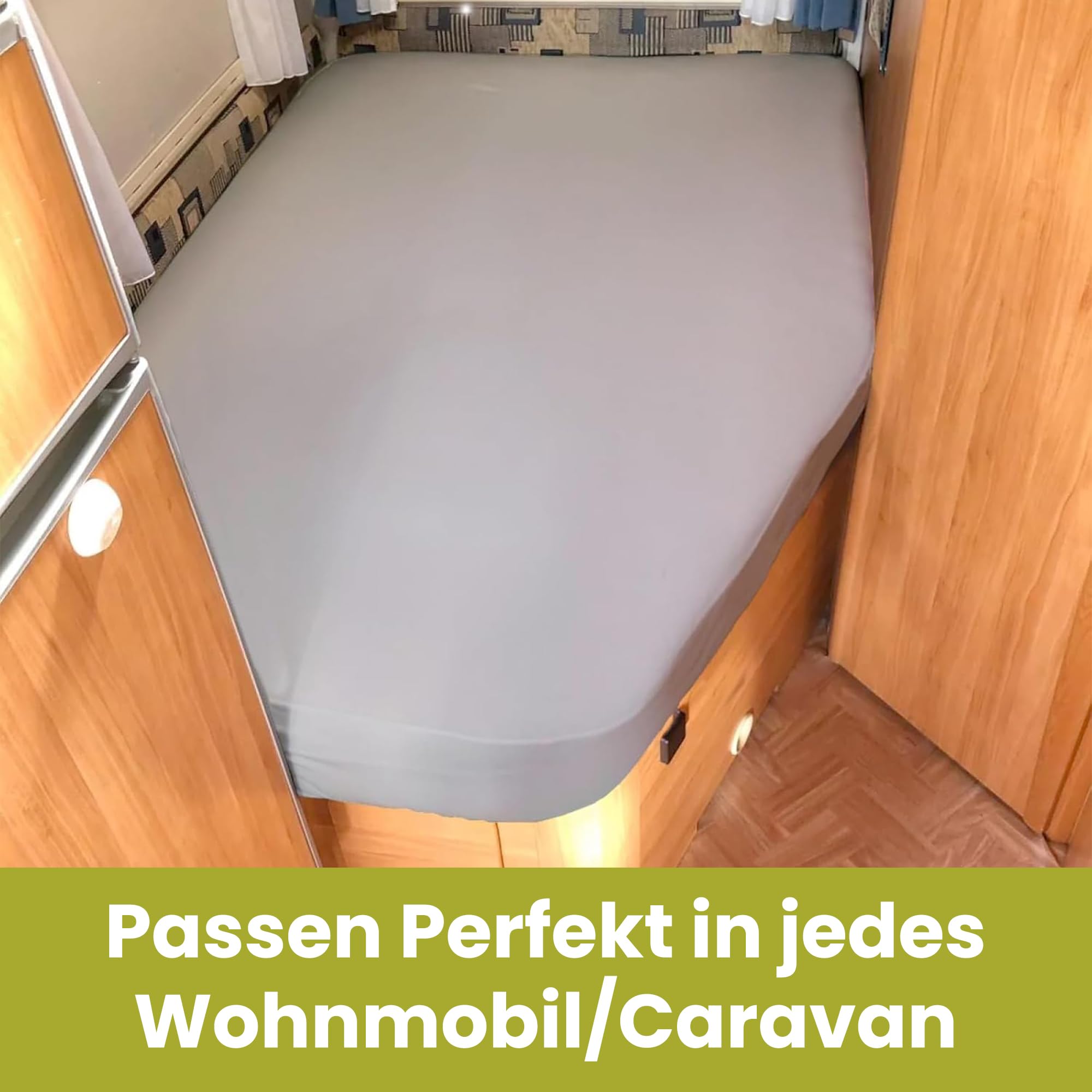 Spannbettlaken Wohnmobil 2er Set - 1 Spannbettlaken Grau + 1 Molton matratzenschoner mit Ecke rechts(125-155cm x 200cm)- Französische Betten - für Wohnwagen Matratze - Oeko-TEX