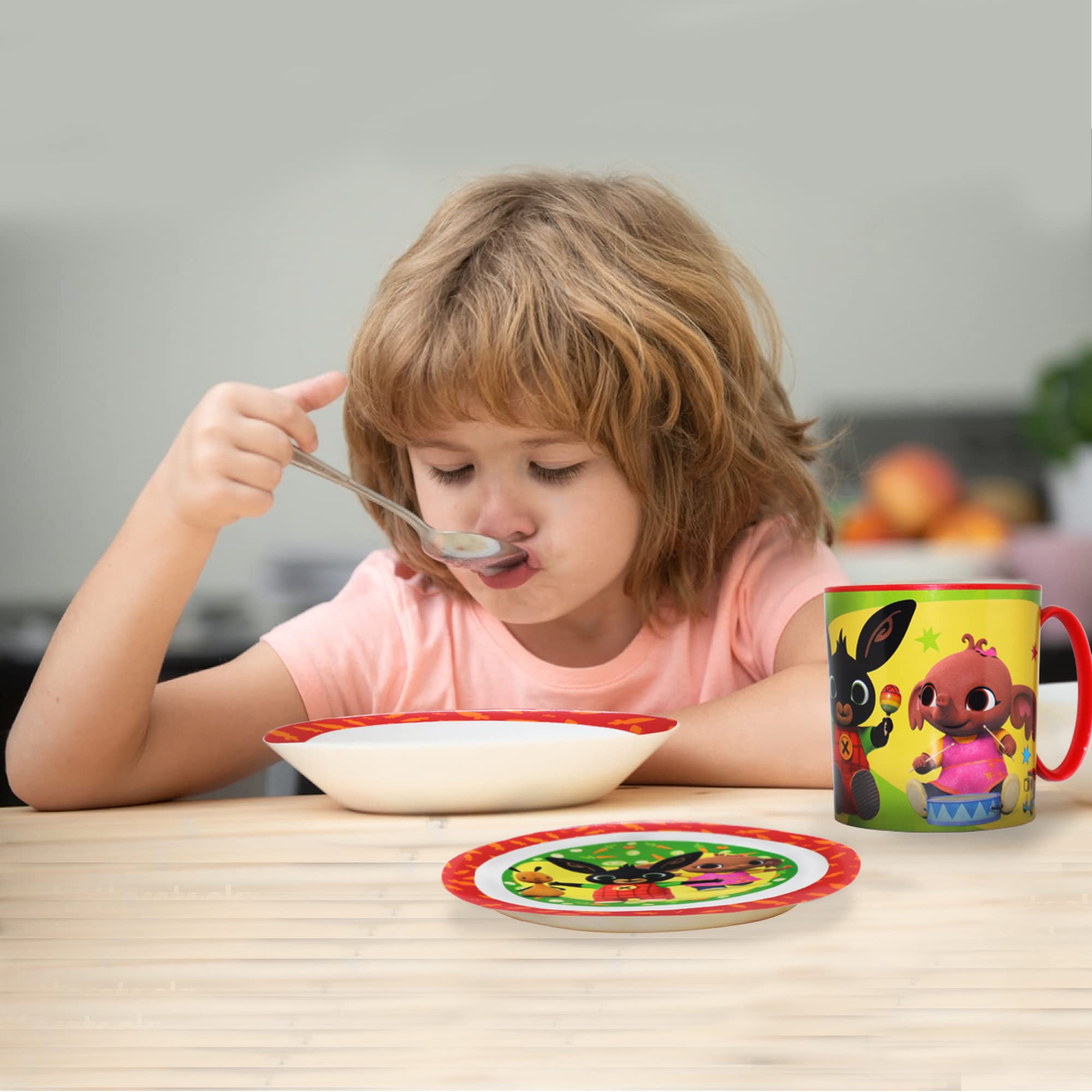 Vajilla Infantil Reutilizable Apta Para Microondas, Juego de Platos Irrompibles de Plástico Para Niños, Plato, Cuenco Para Cereal, Taza 350ml, sin BPA Bing