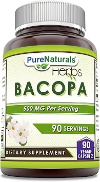 Pure Naturals Bacopa 500 Mg Supplement | 90 Vegetarian Capsules | Non-GMO | Gluten-Free | Made in USA