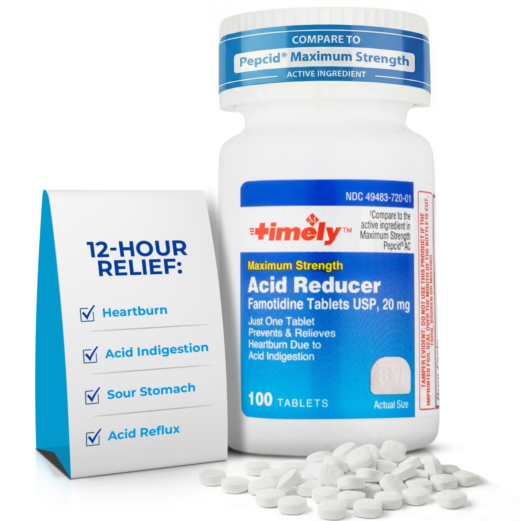 TIME-Cap Labs Acid Reducer & Heartburn Relief - Famotidine 20mg - for Adults & Children 12+ - Helps with Acid Indigestion & Sour Stomach - Antacid Medicine Tablets (100 Count)