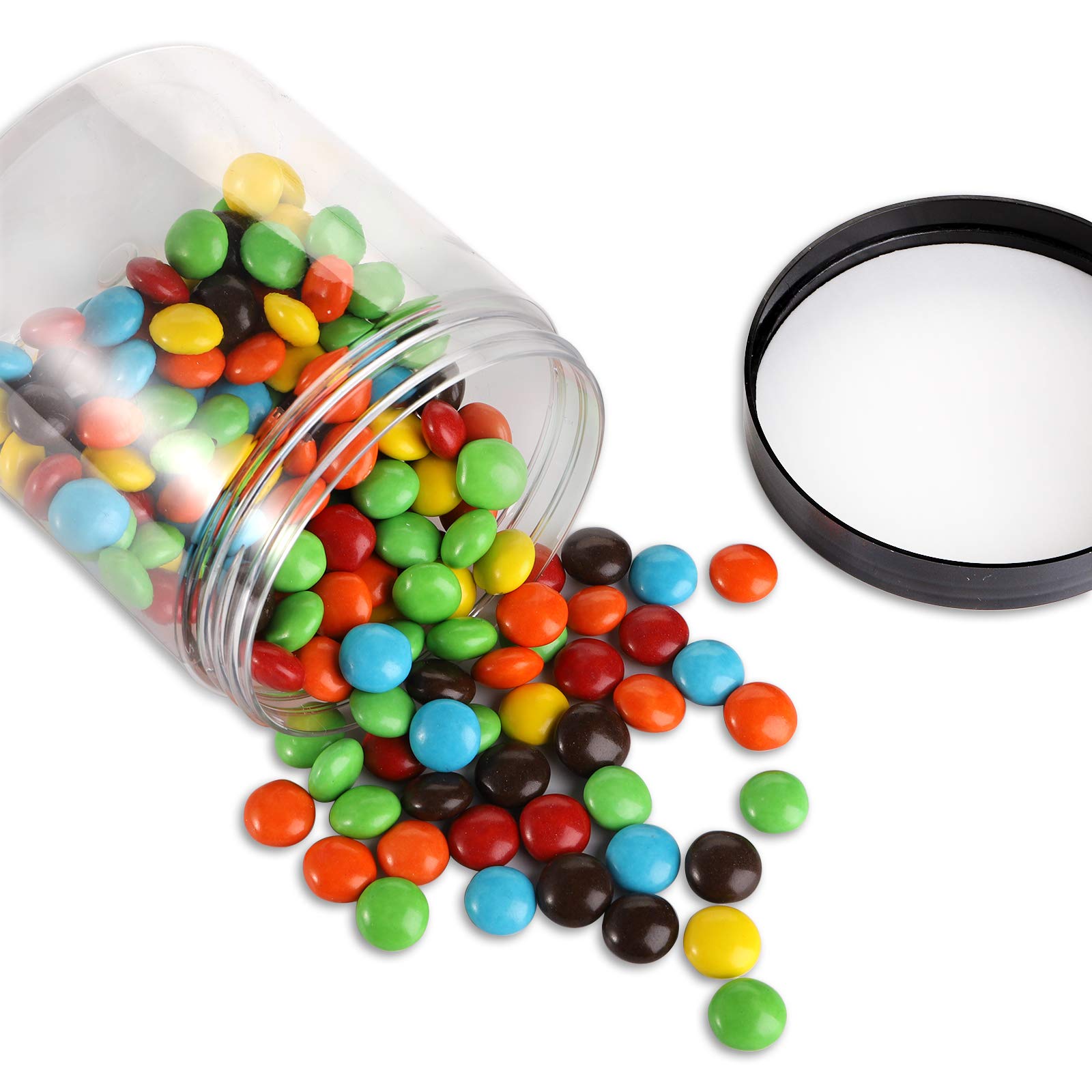 Tosnail - Confezione da 16 barattoli in plastica trasparente con coperchio nero, a prova di perdite, per uso in cucina, prodotti di bellezza, spezie e molto altro
