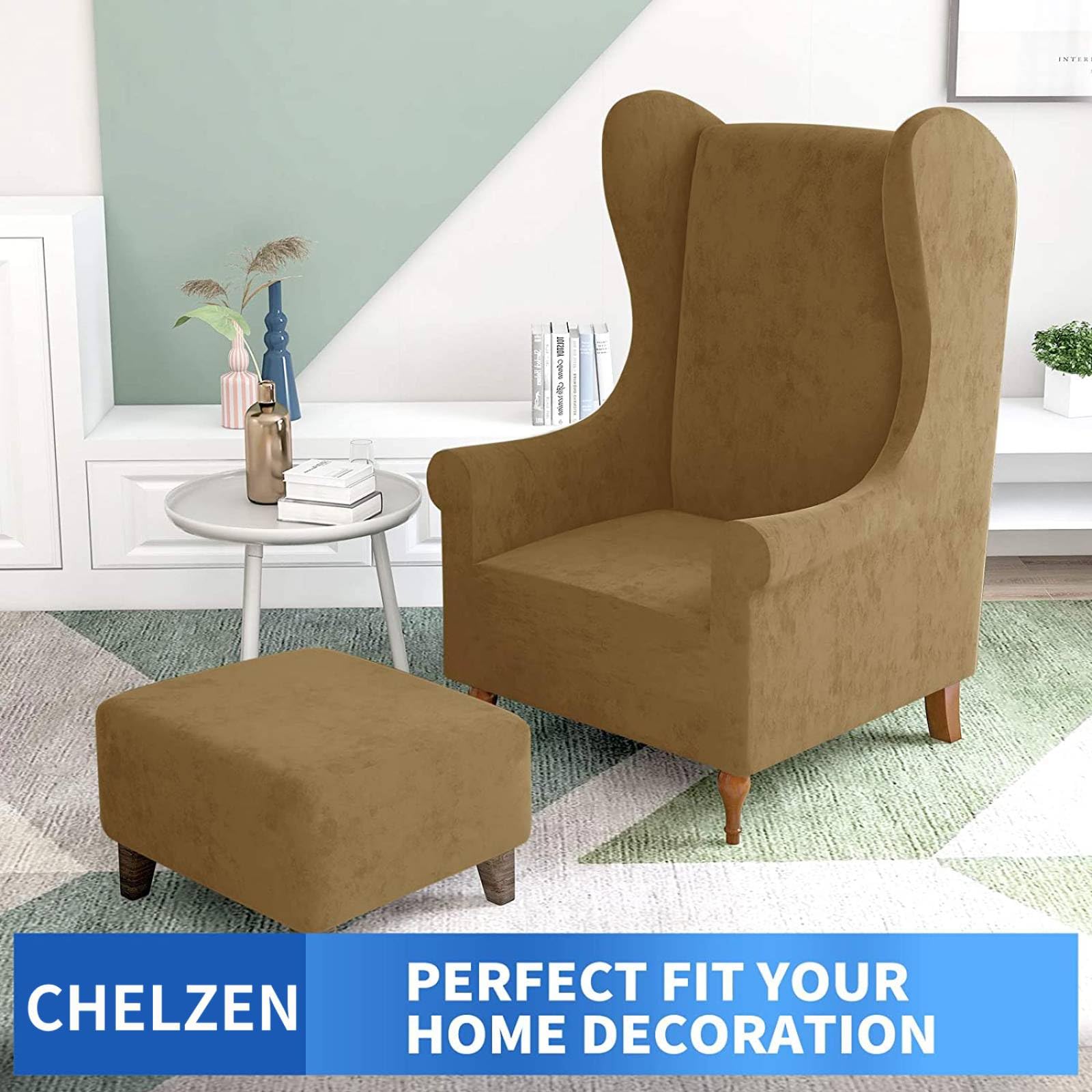CHELZEN Stretch Velvet Wingback Chair Slipcover Soft Slipcovers for Wingback Chairs Wing Chair Cover with Elastic Bottom (Wing Chair - Image 2