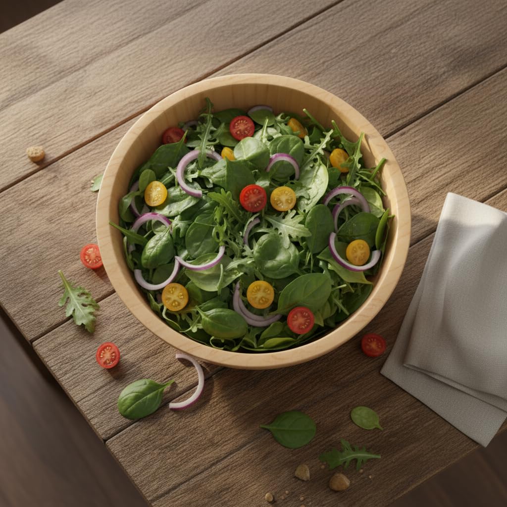 Deconox Doğal Bambu Salata Kasesi – 20cm & 25cm Çap Seçenekli El Yapımı Derin Ahşap Servis ve Karışt