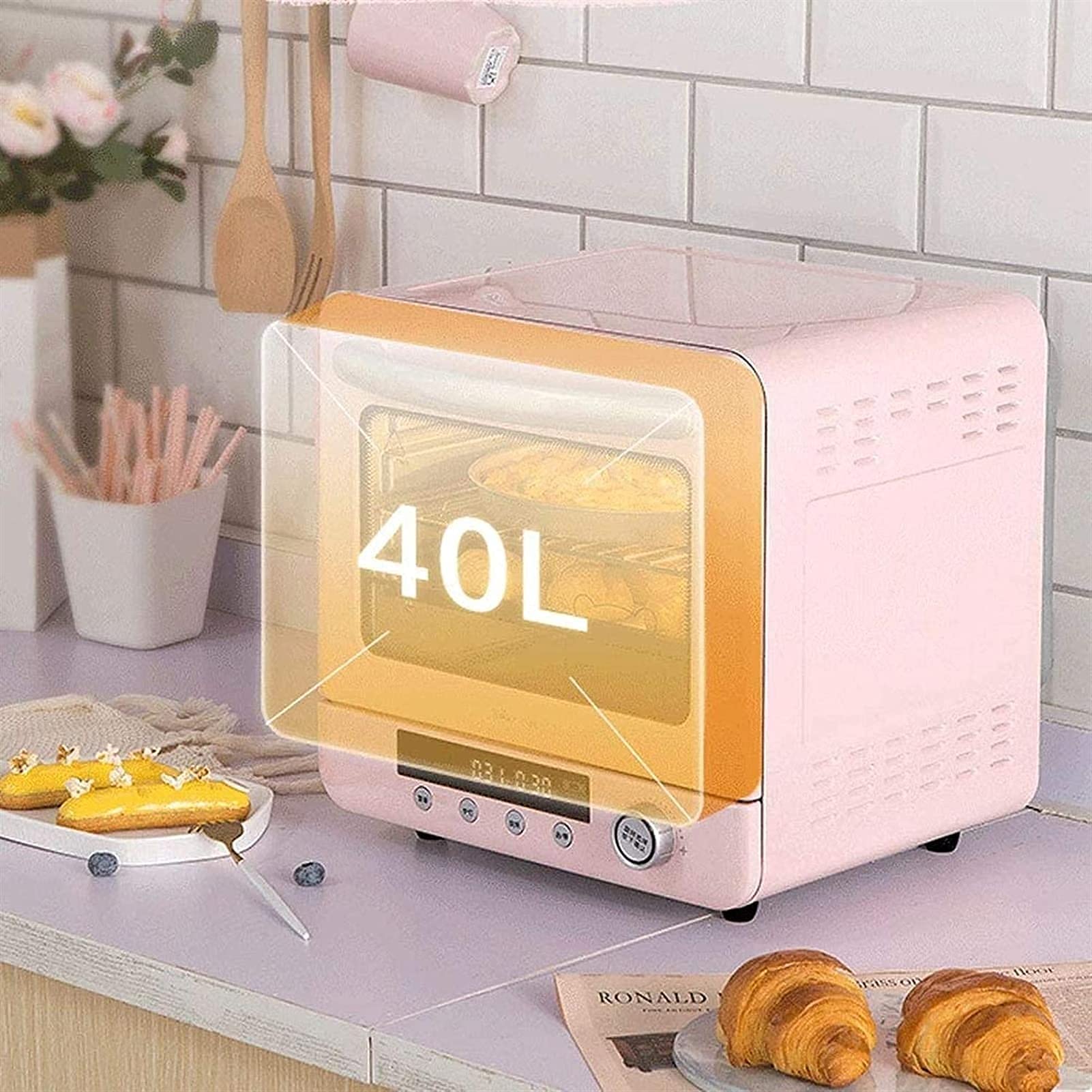 Horno eléctrico de Mesa Mini Horno eléctrico de 20 l, Horno de convección, hornos de 1300 W con función de Parrilla, Ideal para Oficina, Caravana y Dormitorio Estético y práctico