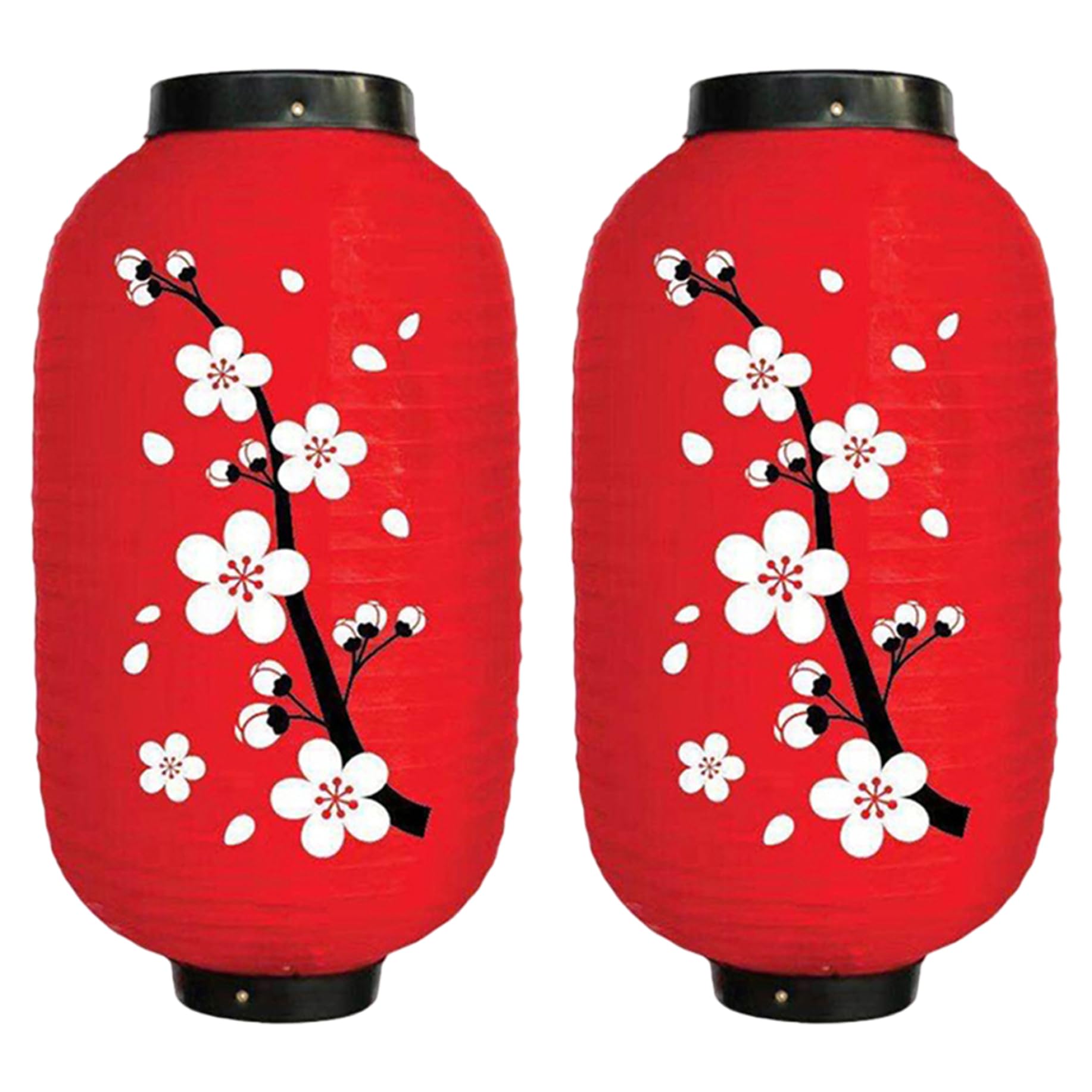 Japanese Lantern, 2pcs 45x35cm Waterproof Silk Cloth Plum Blossom Lanterns, Traditional Chinese Lantern for Home Yard Garden Festival Decorations(Red)