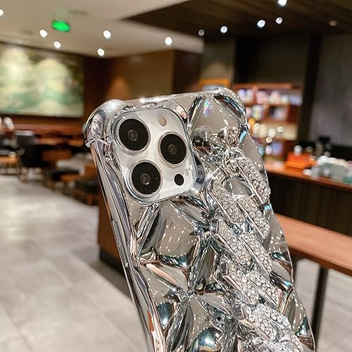 Miniatura 6 de aowner Funda compatible con iPhone 15 Pro, correa de mano de lujo para mujeres y niñas, soporte de muñeca de cristal de diamante con purpurina 3D,