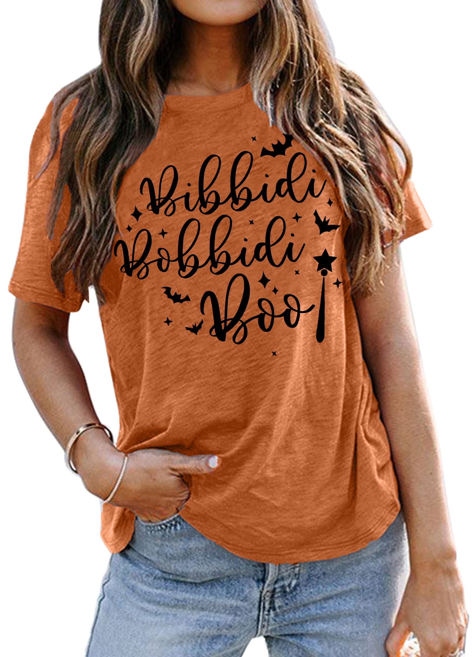 VVNTYBibbidi Bobbidi Boo Shirt Women Cute Halloween T-Shirt Funny Letter Print Tees Casual Vacation Tee Tops