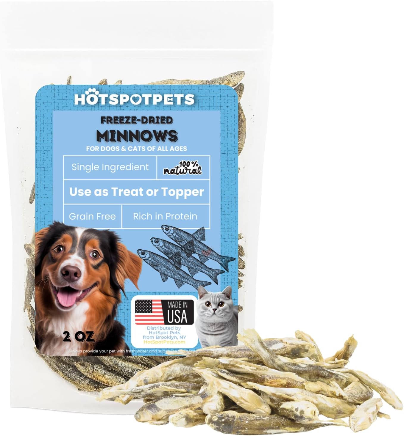 Freeze-Dried Minnows for Cats & Dogs – 100% Natural Single Ingredient Snack – High Protein, Grain-Free, Raw Diet Dog Treats – Omega-3 Fish – No Additives or Preservatives Minnows for Cats (4 Ounce)