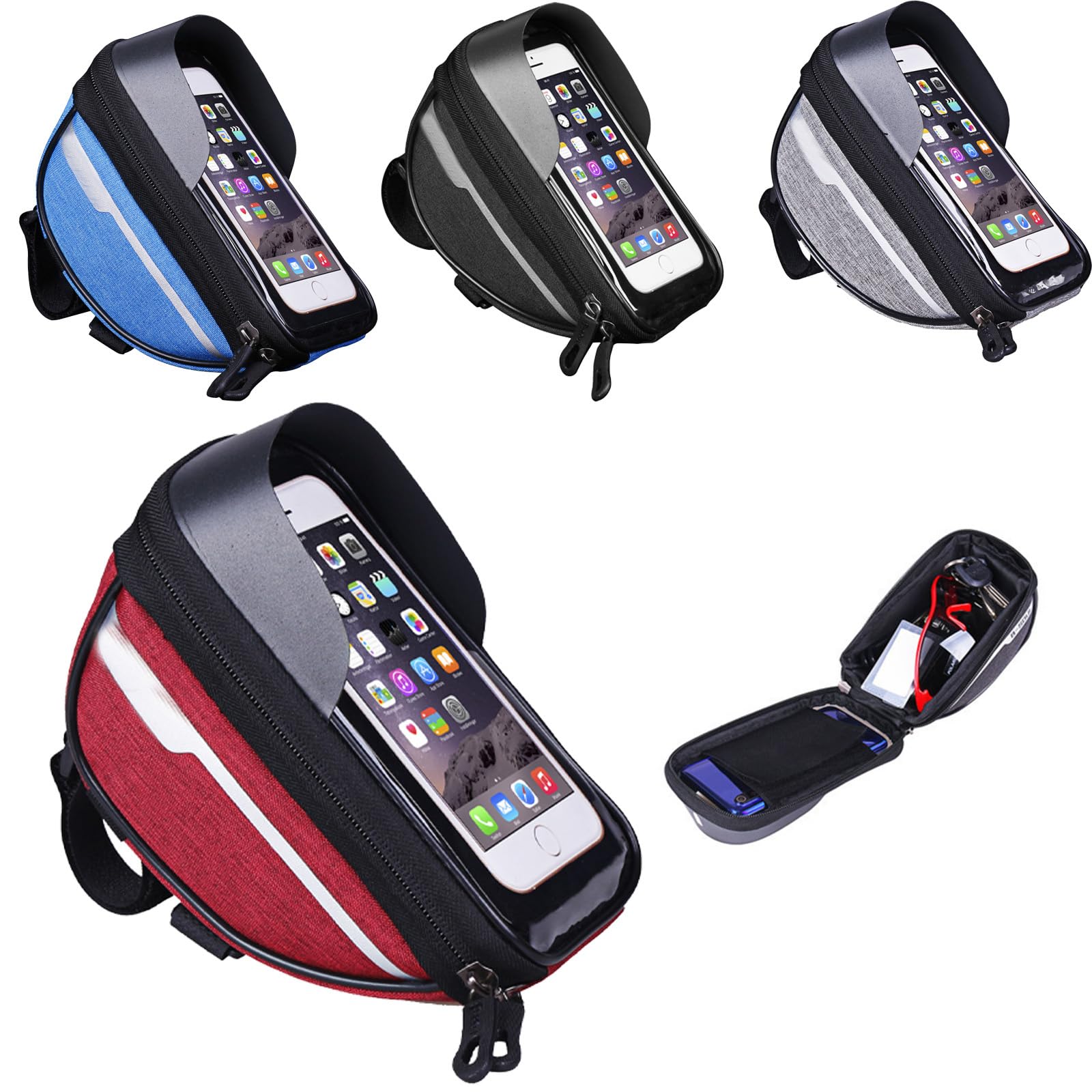 Boxonly Newest Hard Casing Bike Bag, Lightweight and Durable Waterproof Phone Holder in Red, Sensitive Touchscreen for Phones up to 6.4 inches, Perfect Bike Accessories - 7"x4" / 18x10 cm