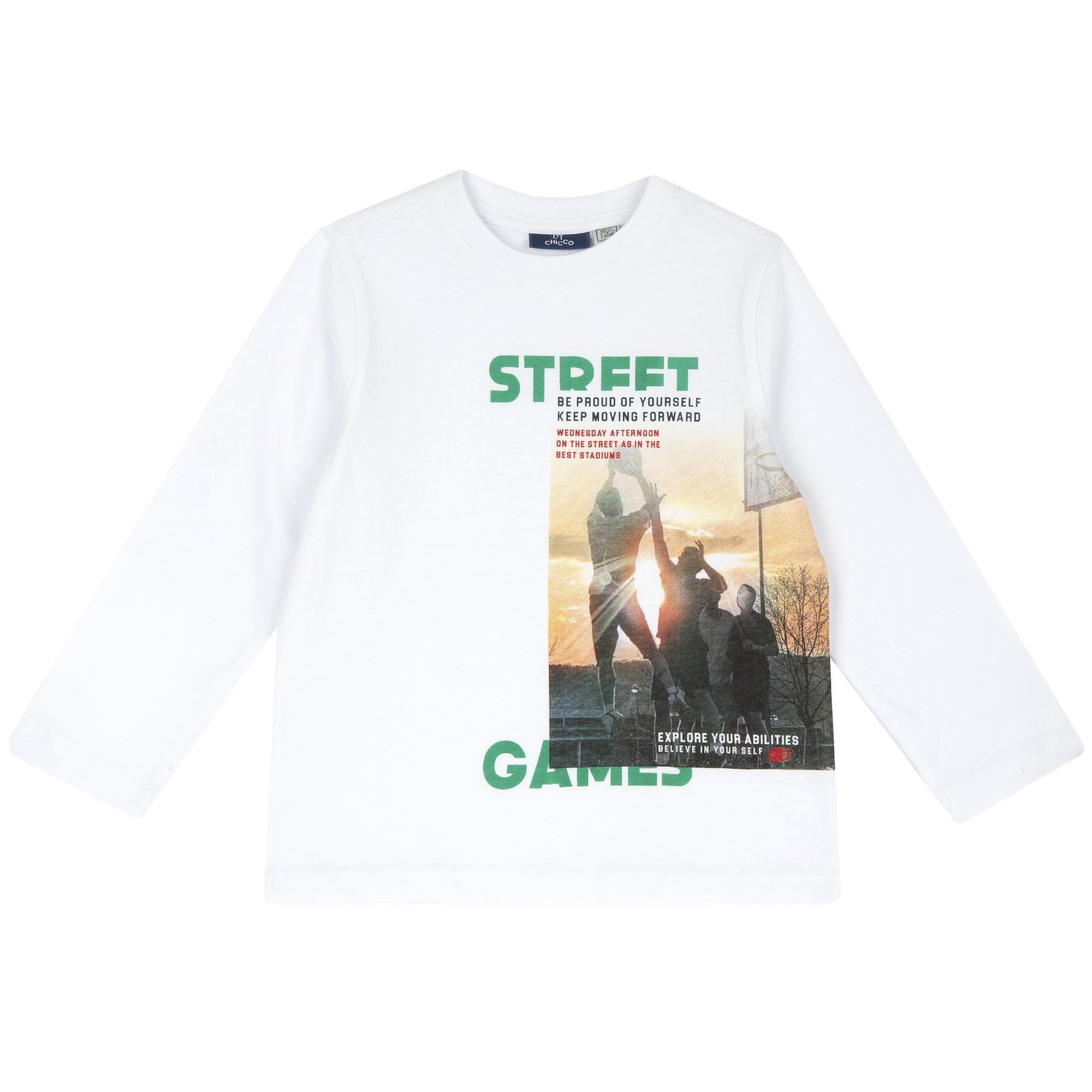 Chicco, Camiseta para niño con impresión de manga larga, color blanco