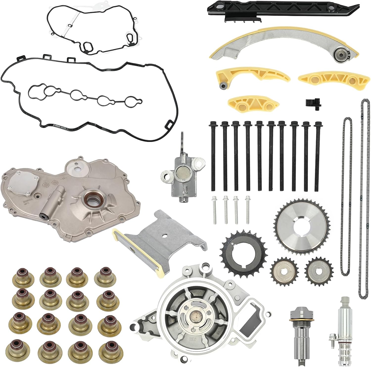 Timing Chain Kit with Water Pump & Head Gasket Set – Fits Buick/Chevy/Pontiac/Saturn/GMC 2.0L 2.4L Engines (2006-2014) – Includes Oil Pump, Gaskets & Bolts -OE # 94201S,12591894