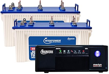 Microtek Home UPS MERLYN 1850 Square Wave Inverter with 2 Nos. Power Charge 160AH EB 1900 Batteries, Multicolor, Large