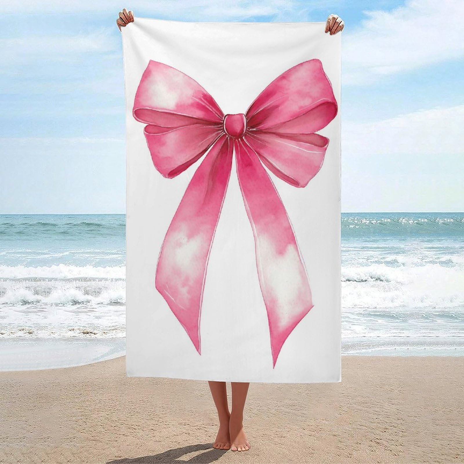 asbwuo Pink Ribbon Bow Beach Towel