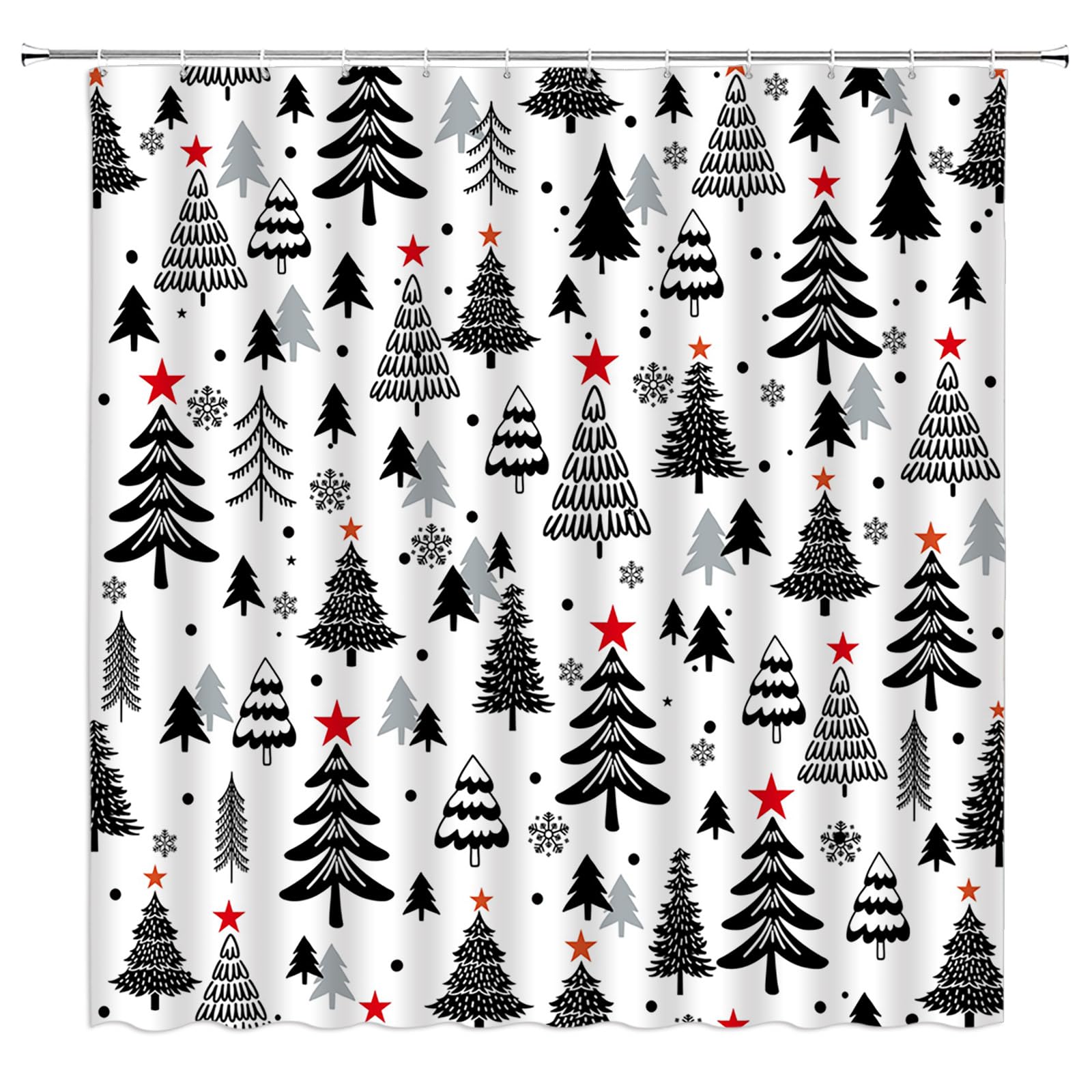 Christmas Tree Shower Curtain Black Grey Xmas Trees Snowflake Forest Cartoon Winter Abstract 70" Wx70 H Bathroom Decor Fabric Polyester Curtain with