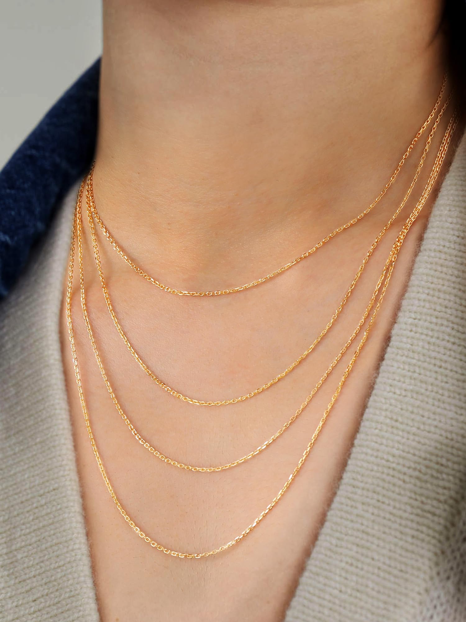 ChicSilver 925 Plata Cadena Fina Mujer para Colgante Collar Delicioso | 1,1/1,5mm Ancho 40-60cm Largo Chapado en Oro Blanco/18K Joyería Minimalista Regalo