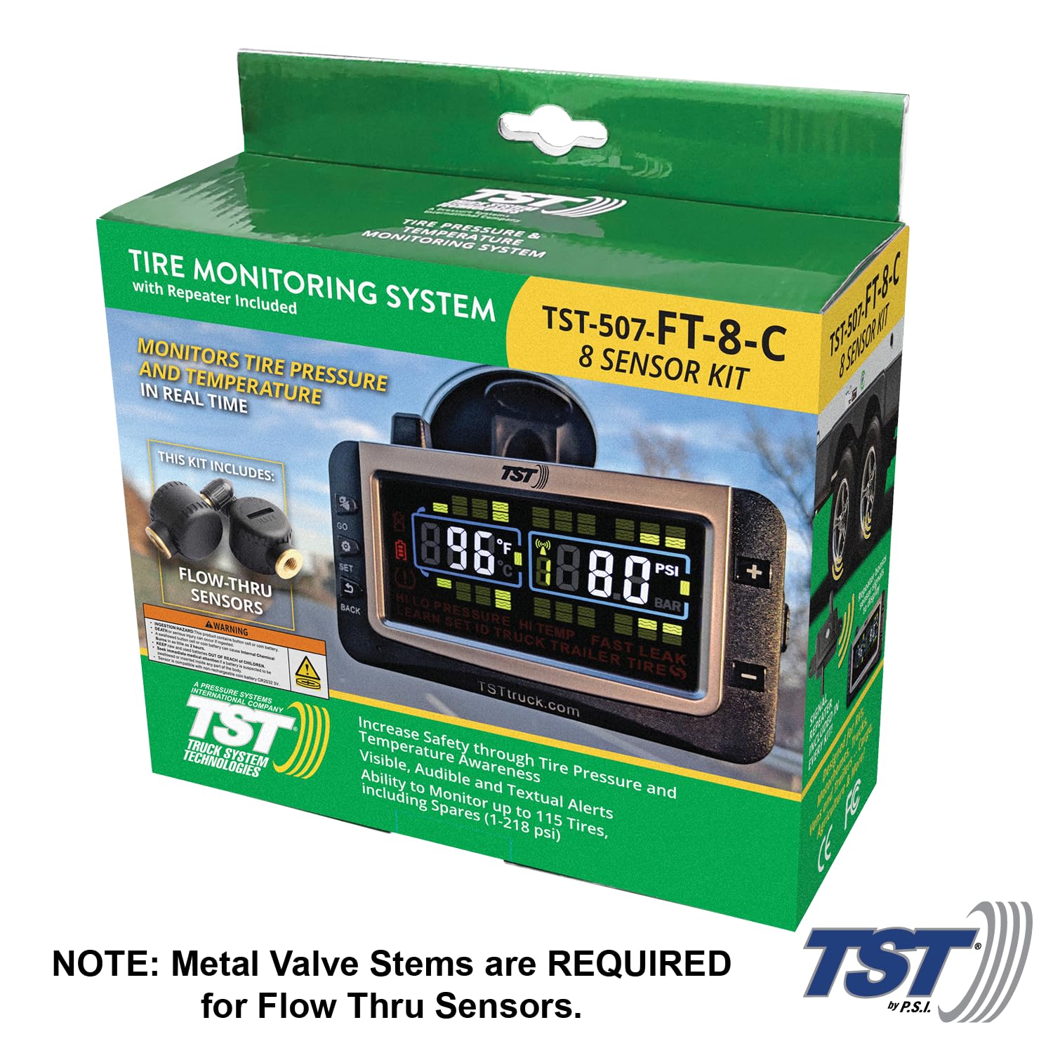 TST 507 Series TPMS - RV Tire Pressure Monitoring System with 8 Flow Thru Sensors & Color Display Monitor for Travel Trailers, Campers and Motorhomes (Metal Valve Stems Required for Flow Thru)