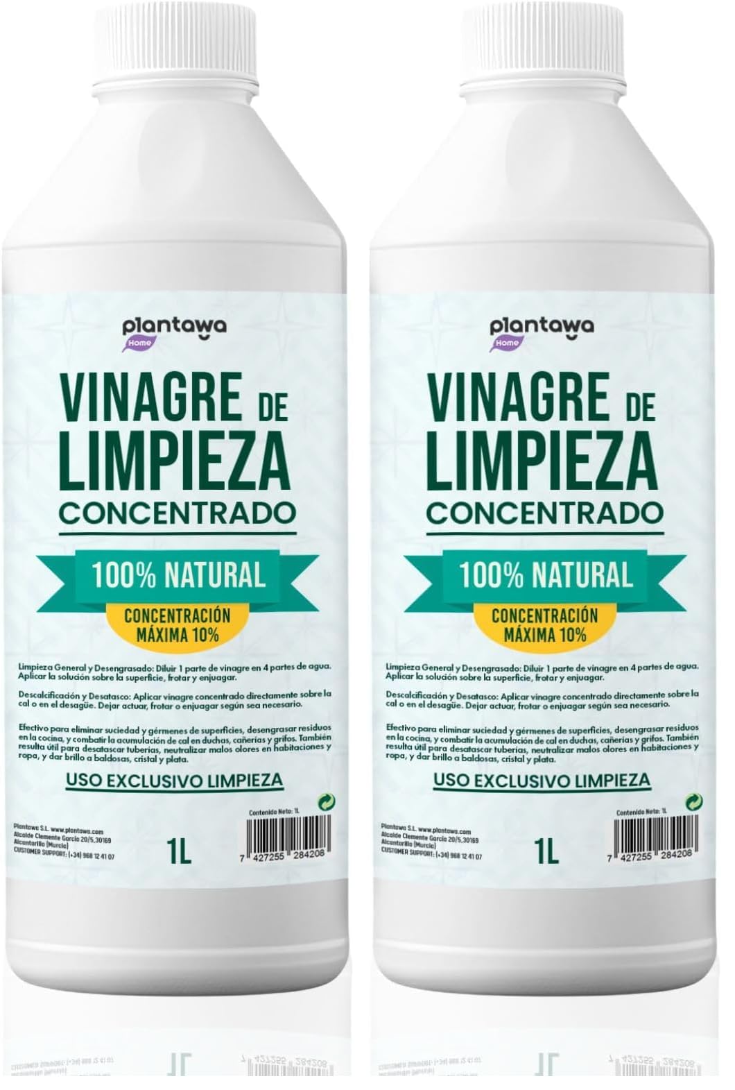 PLANTAWA Aceto concentrato 10º 1L | Aceto per pulire | Alcool bianco | Detergente multiuso naturale e potente, efficace antitico | Disinfetta, sgrassa e rimuove il calcare dalle superfici