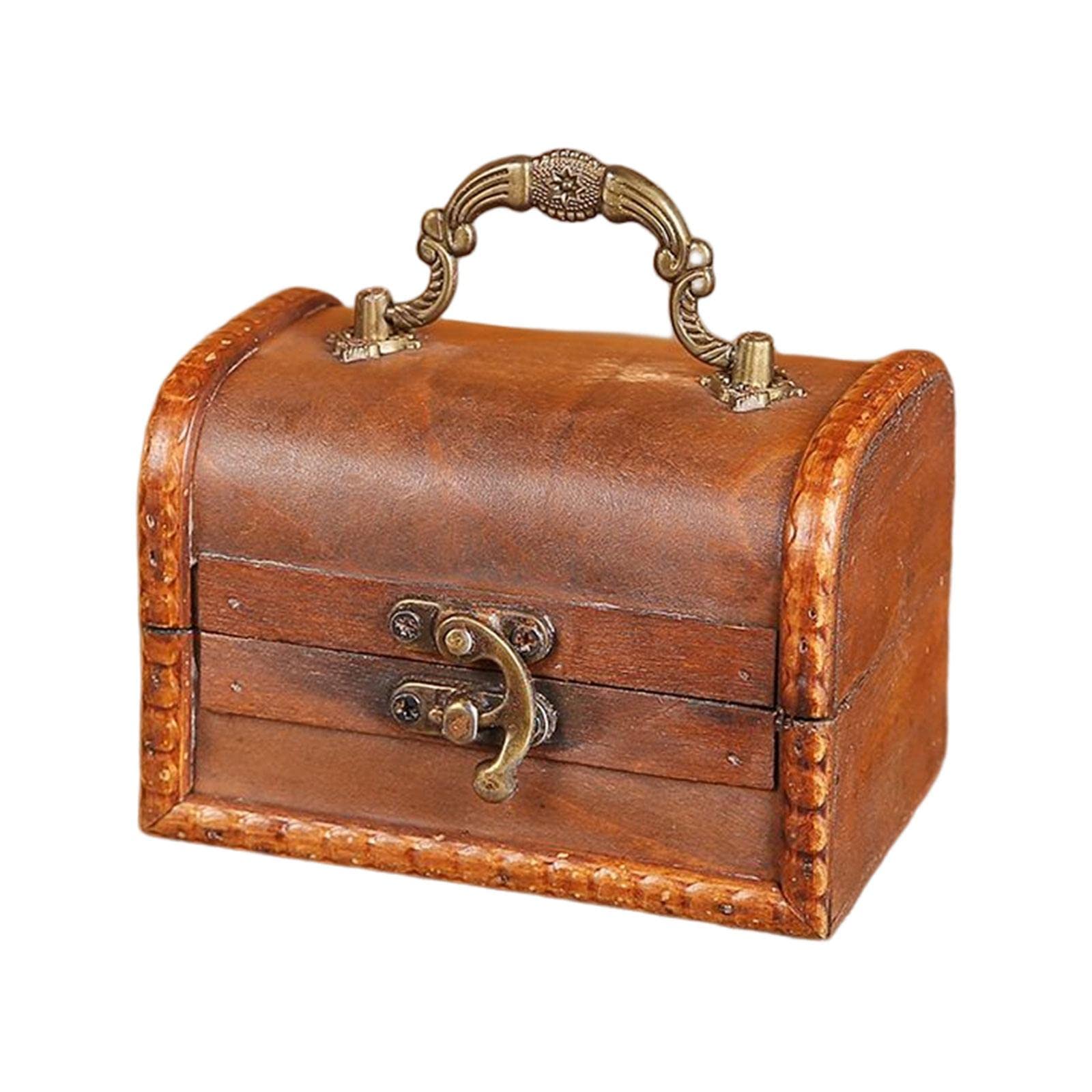 Antique Treasure Chest Decorative Wooden Lock Box for Treasures Gift Money Yellow-image-12