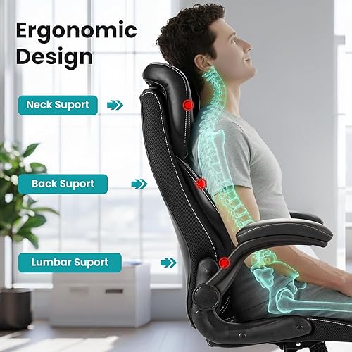 Miniatura 3 de Silla de oficina ejecutiva grande y alta, 400 libras para personas pesadas, silla de escritorio ergonómica para computadora con soporte lumbar y