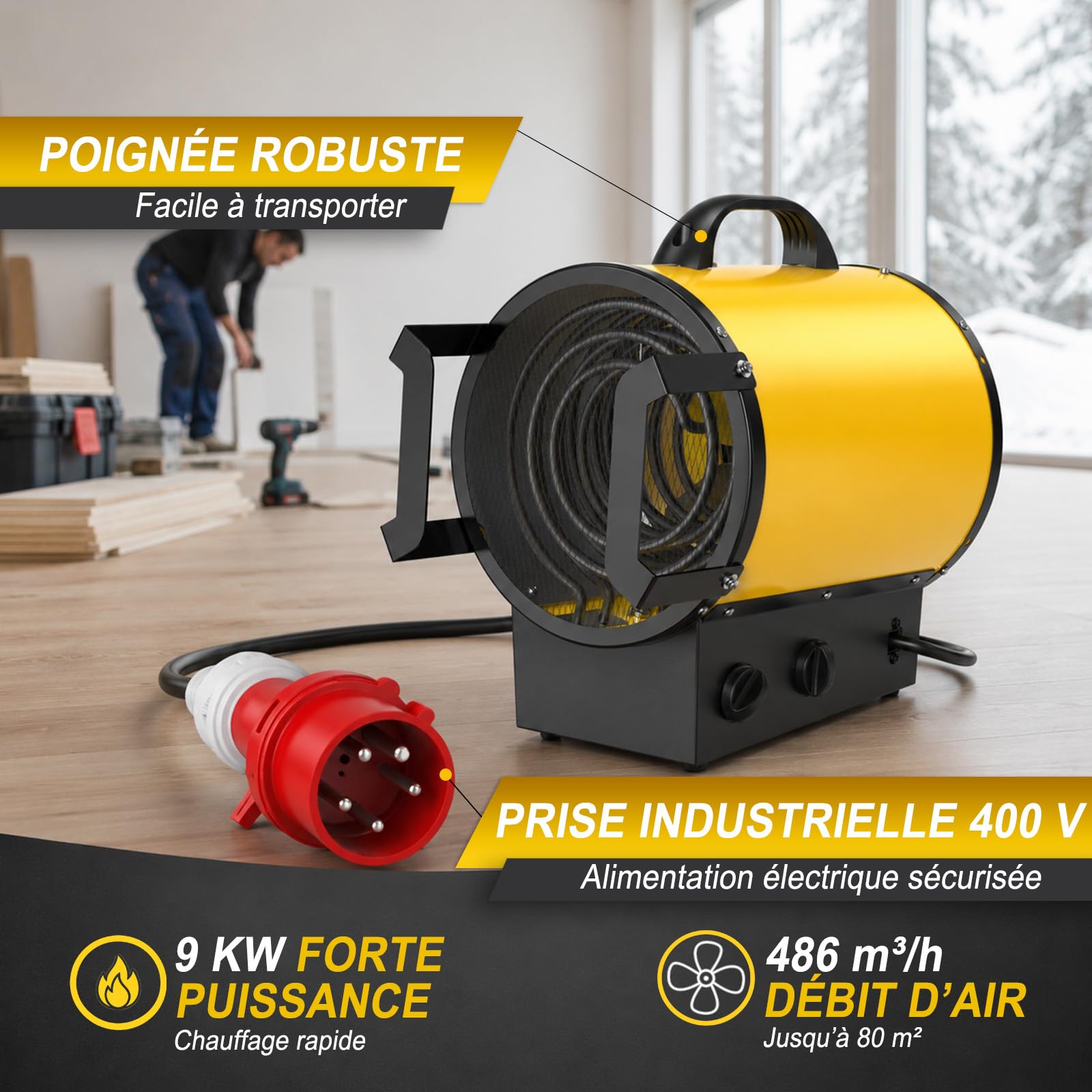 9 kW Chauffage Soufflant Industriel Radiateur Électrique 400 V