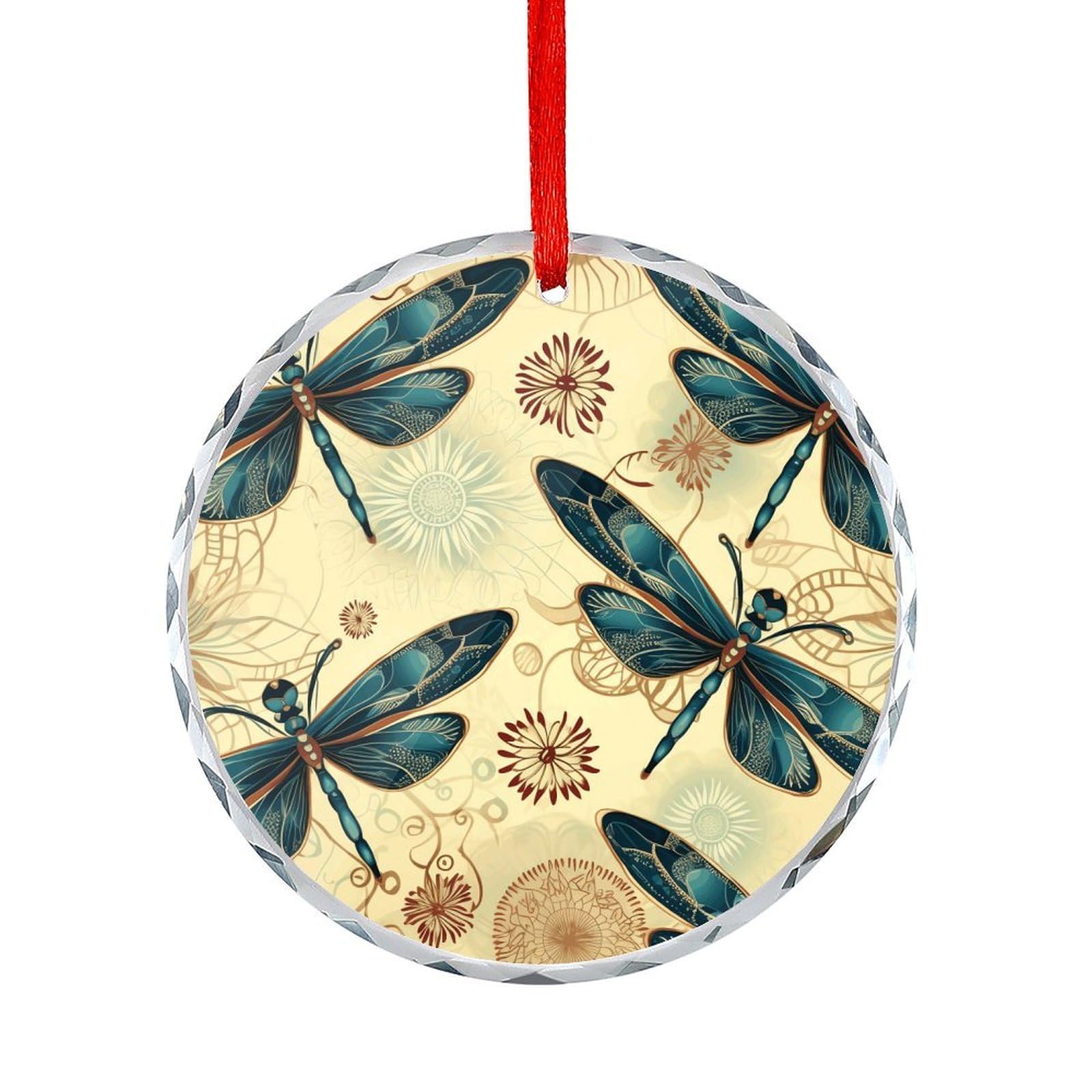 Fodpand Women's Style Dragonfly1 Round Glass Ornament Keepsake Gift Exchange Ideas Car Decor,Christmas Ornaments For Tree Window Garden Ornaments
