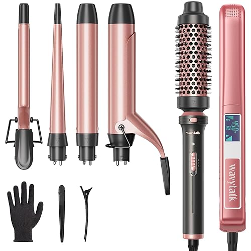 Wavytalk Plancha de pelo de salón, plancha plana de iones negativos con placas de titanio, juego de rizador 5 en 1 con cepillo rizador y 4 rizadores