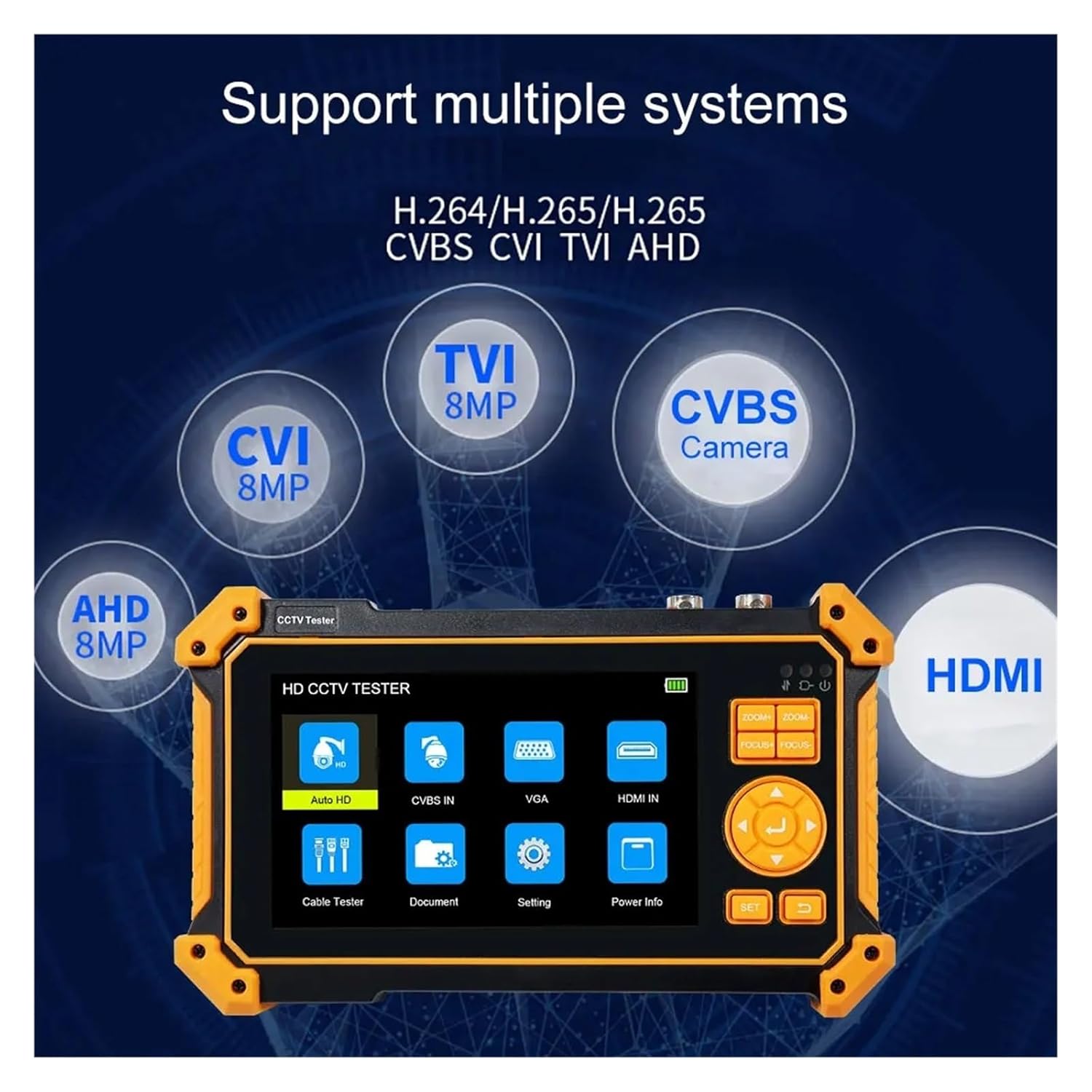 5in CCTV Tester 8MP AHD CVI TVI SDI Video Surveillance Camera Monitor 4K Cftv Tester with VGA Input Cable Tracker(TI-HD9631C)
