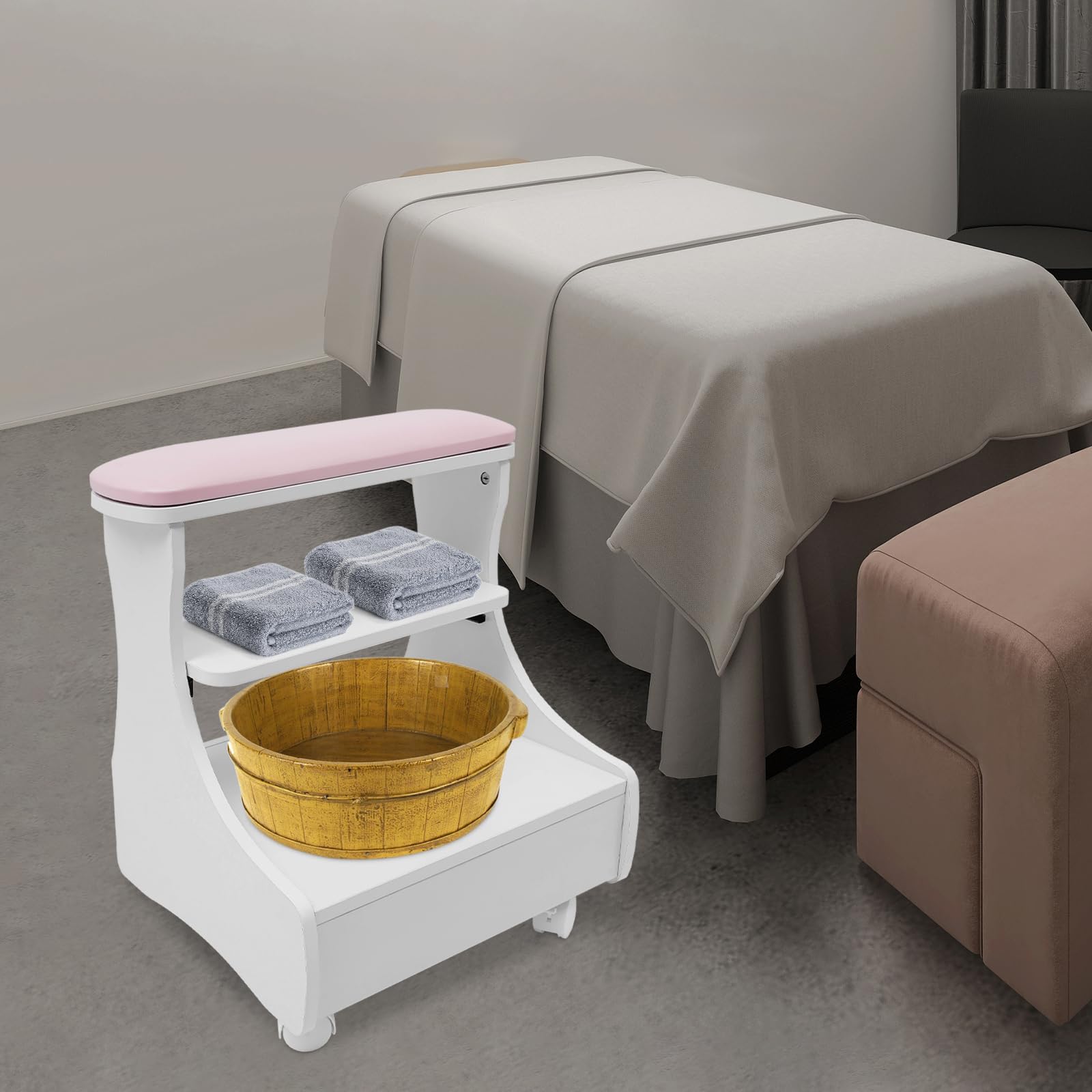 Fußstütze Pediküre Maniküre Funiture, Fußruhe Schminkhocker Fussbad Maniküre Möbel Trolley Hause Gebrauch Beinstütze Fußpflege Nagel Salon Spa Massage (Rosa)
