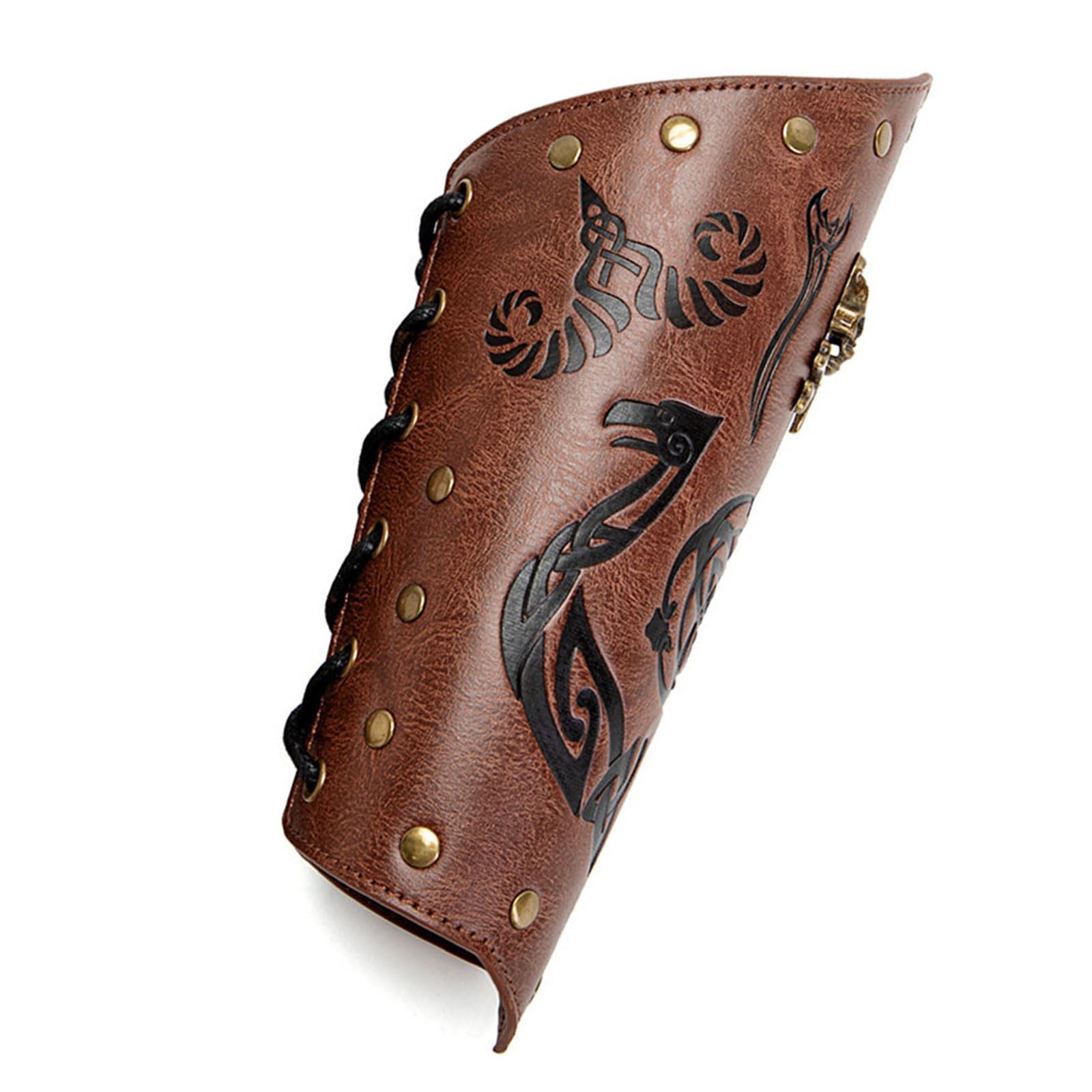 FACAILUO Medieval Wristband Men Cosplay Skull Embossed Bracer Gauntlet for Men Cosplay PU Wristband for Photoshoots and Stage