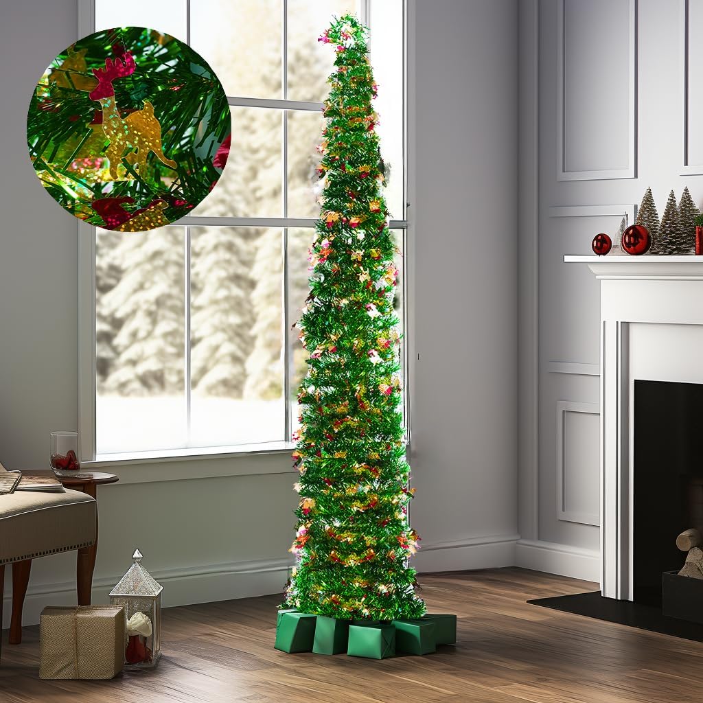 6 FT Christmas Tinsel Tree Collapsible Colorful Sequin Artificial
